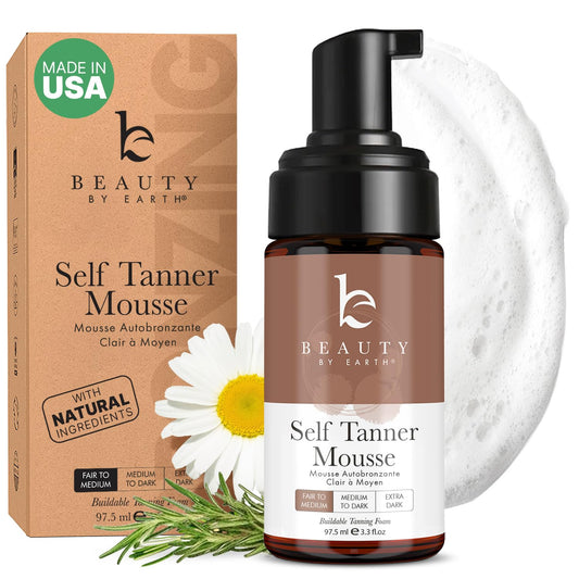 Self Tanner Mousse - USA Made with Natural & Organic Ingredients, Self Tanning Mousse for Fake Tan, Sunless Tanner for Pale Skin, Clear & Non Toxic Tanning Foam for Streak Free Finish, No Orange Color