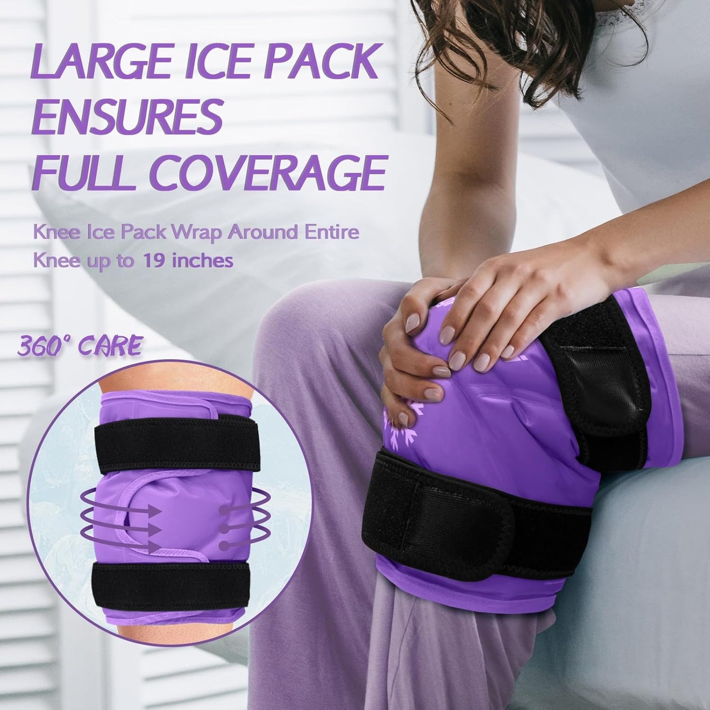XXL Knee Ice Pack Wrap for After Surgery - Reusable Gel Pack for Injuries, Pain Relief, Swelling, Sports - Large, 2 Pack (Purple)