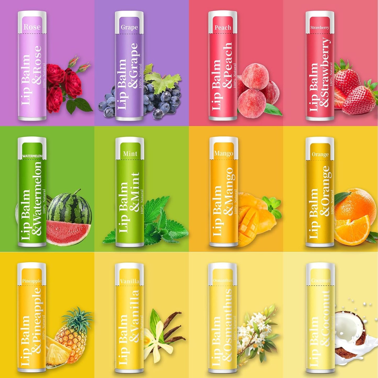 168 Pcs Lip Balm Bulk, 12 Flavored Lip Balm Pack for Women, All Organic Natural Bulk Lip Balms for Dry Cracked Lips, Moisturizing Lip Balms Gift Set(4.2g/0.15oz)