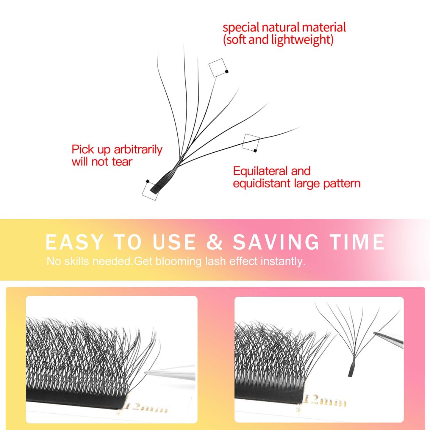 W Lash Extensions Supplies 7D Eyelash Extensions W Shape 0.07mm Thickness D Curl 11mm Premade Fans Easy Fan Lashes Volume Matte Black 12 Rows Crisscross Eye Lashes(W-7D-0.07-D,11mm)