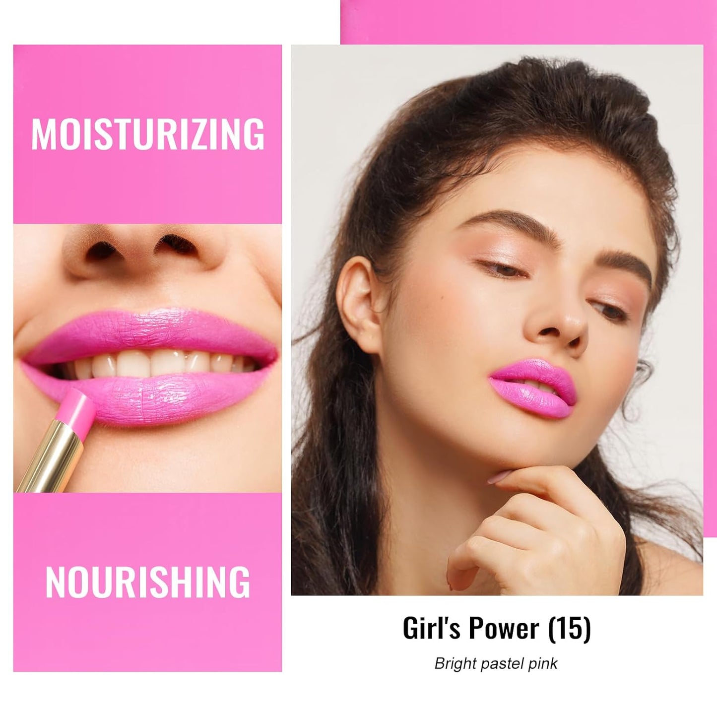 Oulac Moisturizing Shine Pink Lipstick for Women - 2 in 1 Glossy Bright Pink Tinted Lip Balm, Hydrating Winter Lipstick for Dry Lips,Shine Juicy Finish Vegan 2.2g/0.07oz (15)