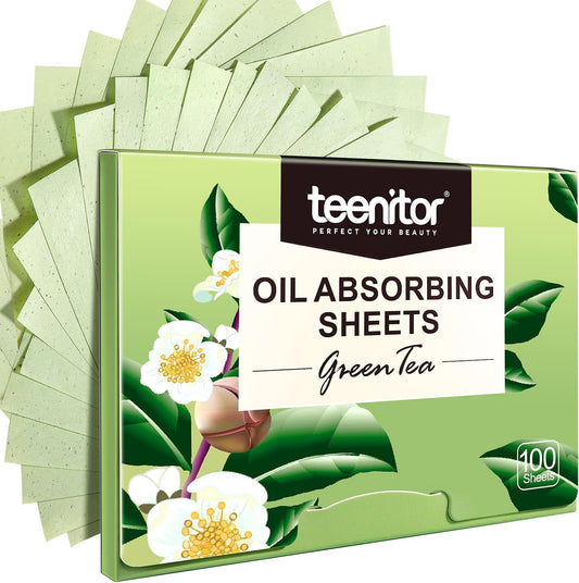 Teenitor Oil Blotting Sheets for Face, 100 Sheets Green Tea Oil Absorbing Tissues Paper, Large 10cmx7cm Oil Blotters