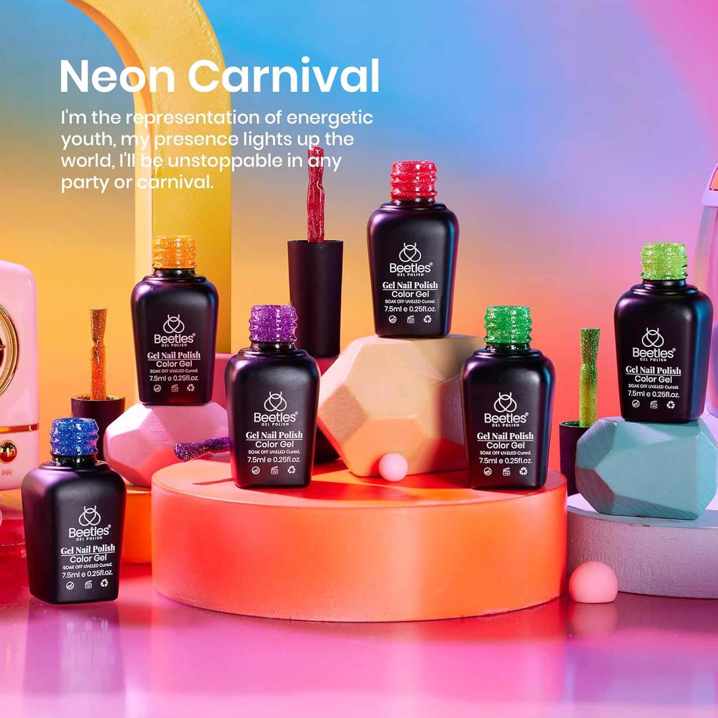 beetles Gel Polish Neon Carnival 6 Colors Reflective Glitter Gel Nail Polish Set Nails Blue Hot Pink Purple Soak Off Uv Led Sparkly bright Colors Halloween Nail Polish Kit Gift for Women