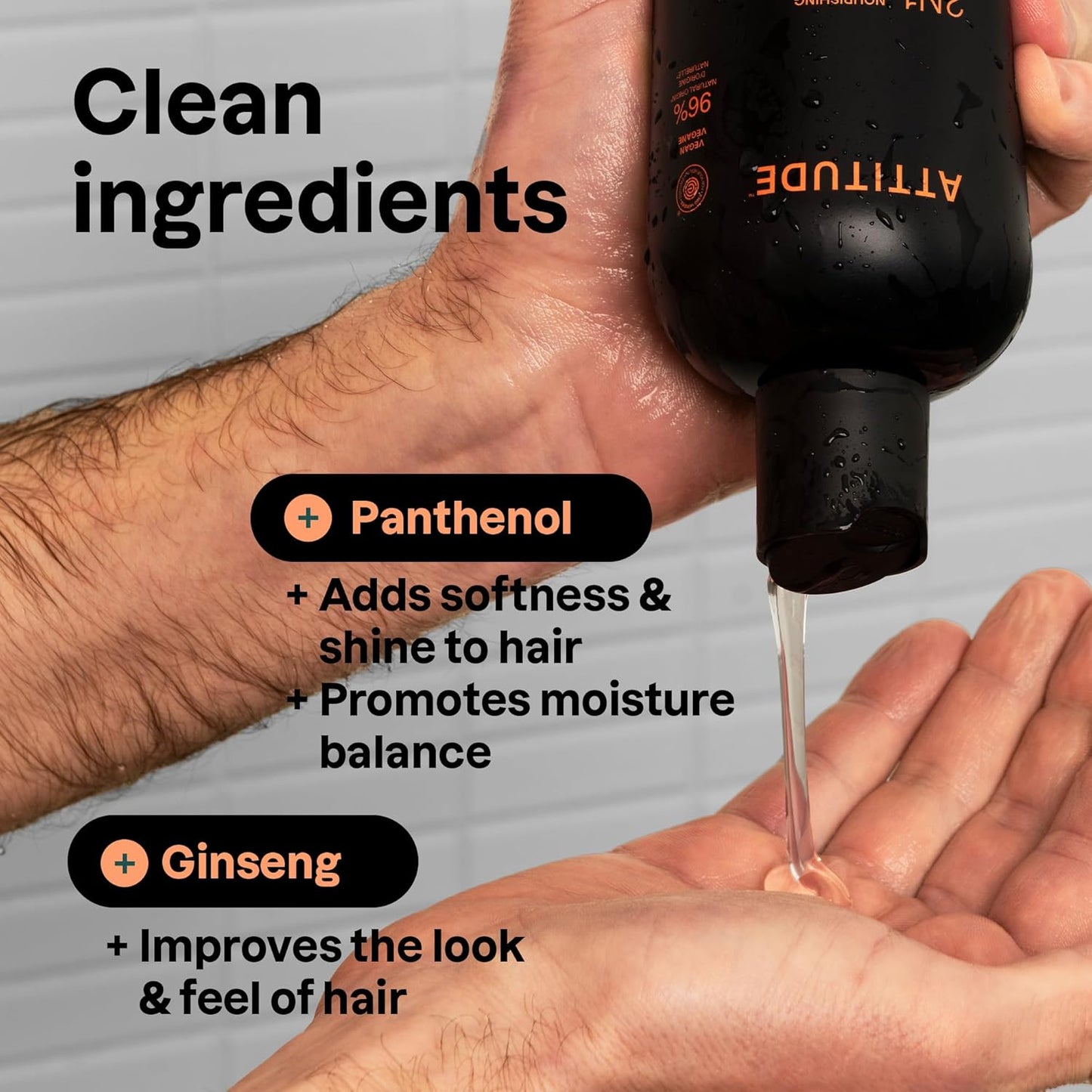 ATTITUDE Men's Shampoo and Conditioner 2-in-1, Nourishing For Dry Hair and Scalp, With Panthenol and Ginseng, 97% Natural Origin Ingredients, EWG Verified, Patchouli & Bourbon, 14 Fl Oz (Pack of 3)