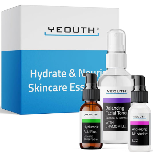 YEOUTH Hyaluronic Acid Serum with Vitamin C, Face Toner, Face Moisturizer, Skin Care Set for Radiant and Smooth Skin, Gifts for Women, Self Care Routine, Skin Care Gift Set 3-Piece