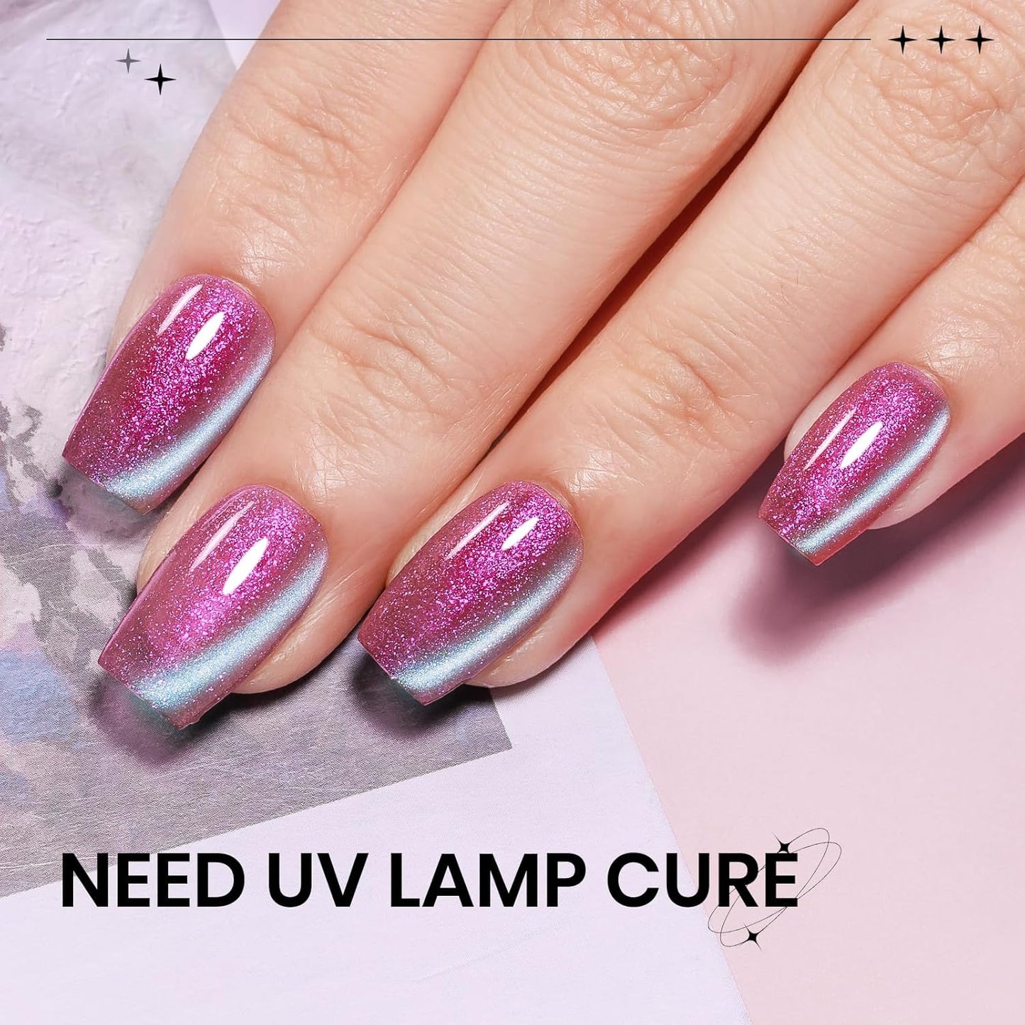 9D Cat Magnetic Eye Gel Nail Polish Holographic Pink Aurora CatEye Gel Polish Glitter Shimmer Reflective Effect with Magnet Soak Off Salon DIY at Home