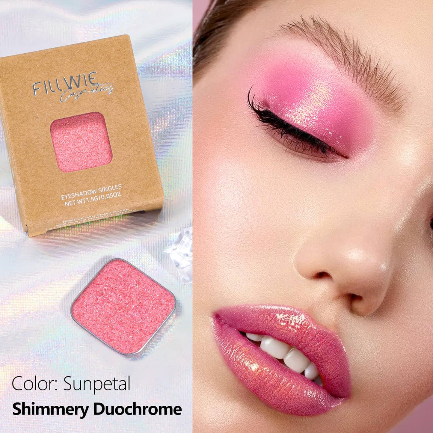 Chameleon Single Eyeshadow – Soft Gold-Pink, Pressed Powder,Square Pan, Fits Magnetic Palettes, High Pigment, Smudge-Proof, Smooth Blend, All-Day Wear (Sunpetal)