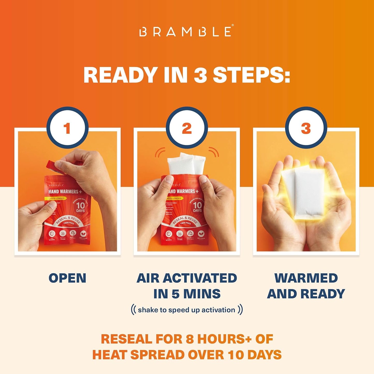 Bramble Hand Warmers Disposable Value Pack (2 Warmers per Pack) Pocket Warmers for Hiking, Outdoor Activities, Skiing - up to 10 Hours of Heat