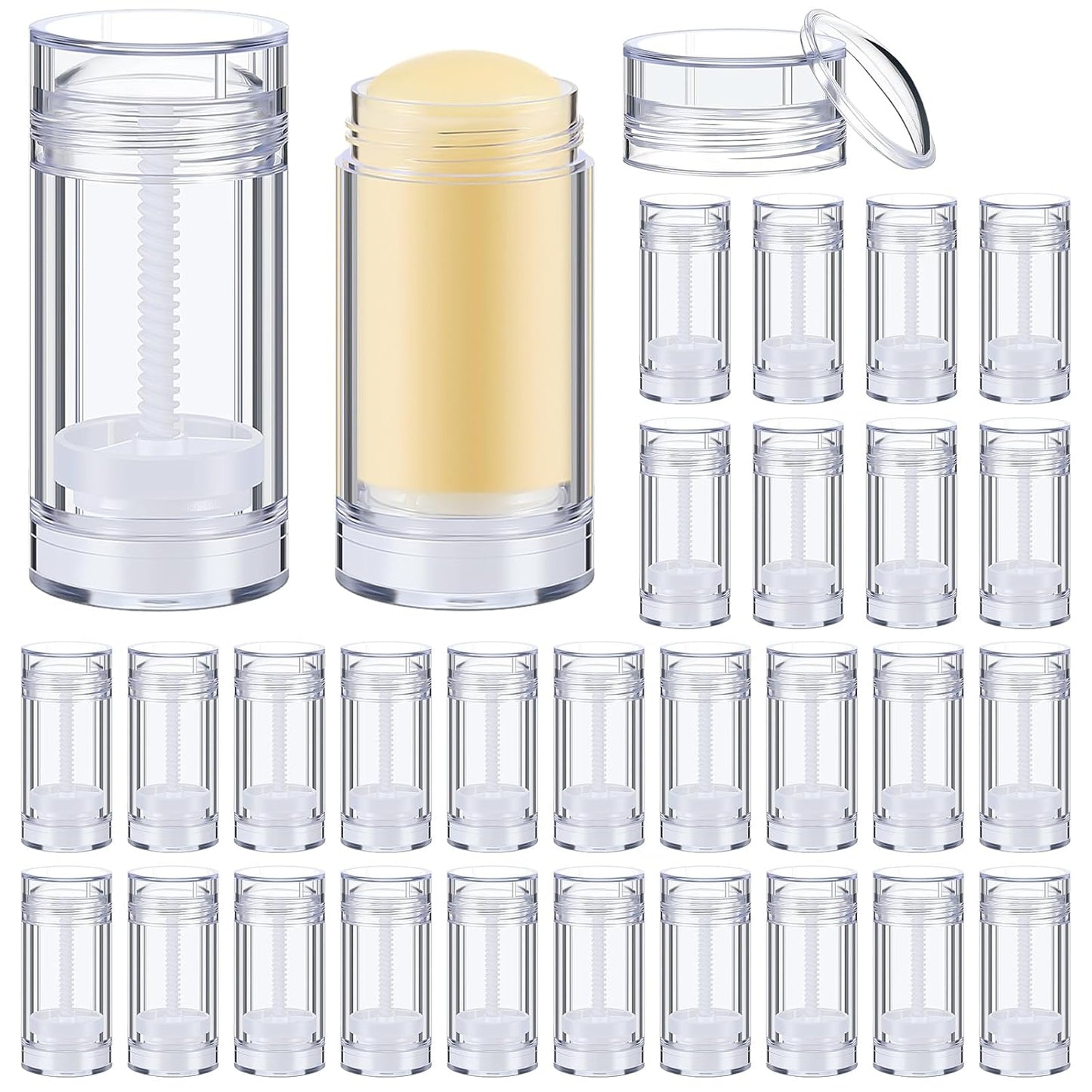 30 Pcs Empty Deodorant Containers Twist up Filling Stick Plastic Deodorant Container Refillable Bottles Bottomfill Round Lip Balm Tubes for Homemade DIY Lipstick Crayon(15 ml,Clear)