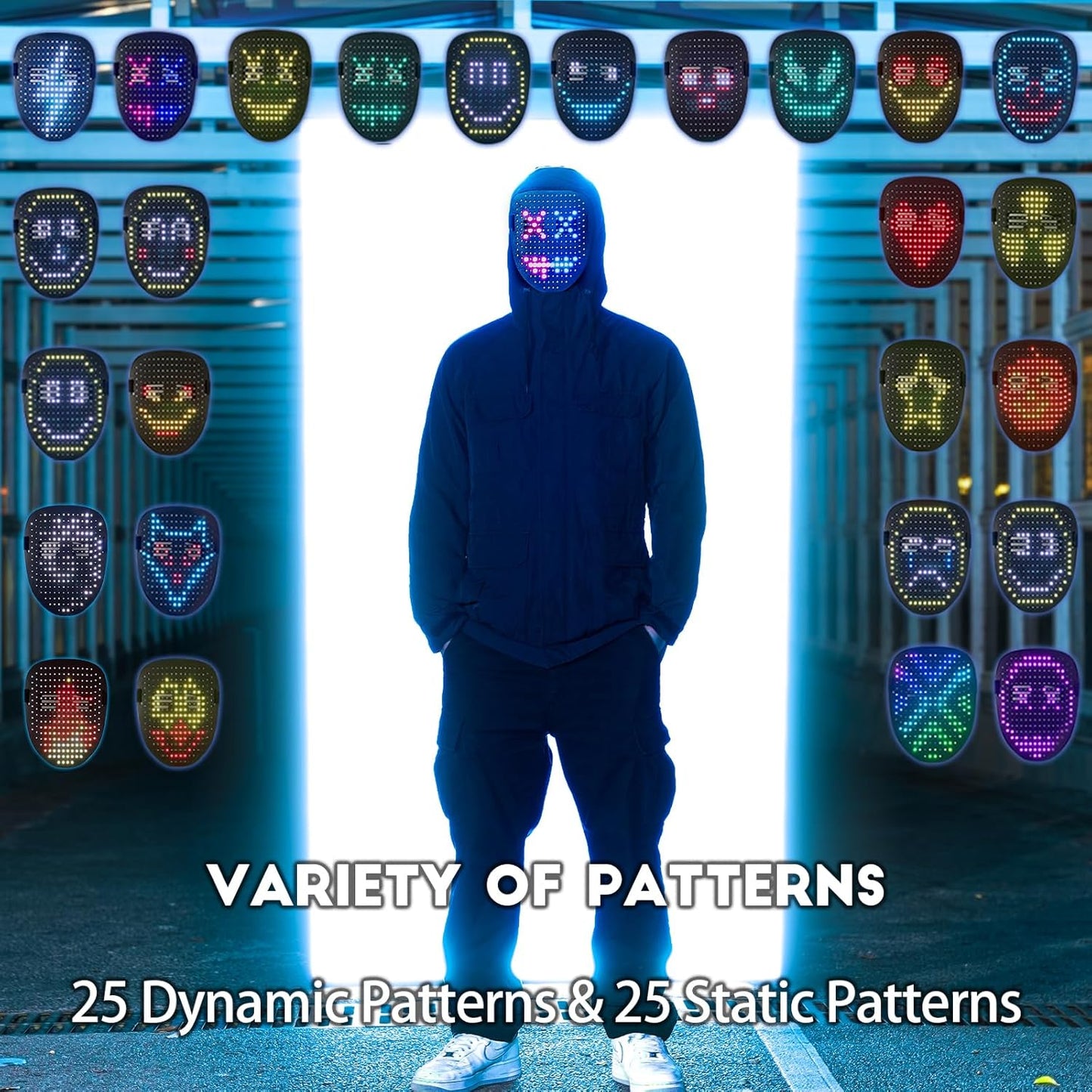 Led Mask with Gesture Sensing,Light up mask for Kids/Men/Women LED Halloween Mask for Costume Cosplay Party