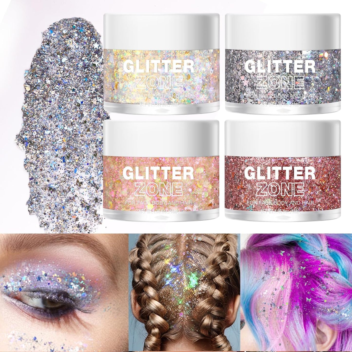 LANGMANNI Holographic Body Glitter Gel for Body, Face, Hair and Lip.Color Changing Glitter Gel Under Light. Vegan & Cruelty Free-1.35 oz (8# Golden Starlight)