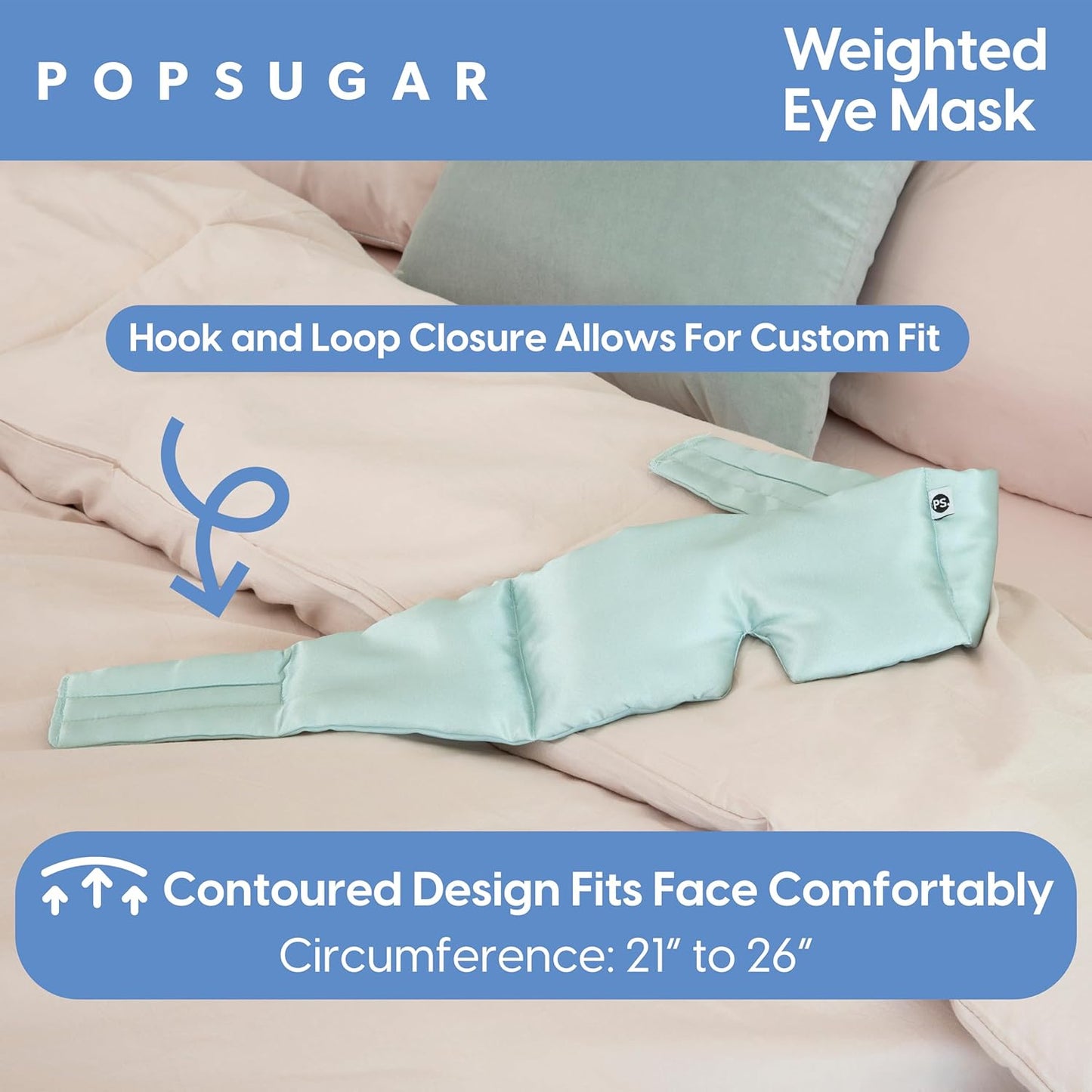 POPSUGAR Weighted Sleep Eye Mask, Light-Blocking and Silk Eye Mask for Adults and Women, Best for Sleeping and Travel, Comfortable Contoured Design