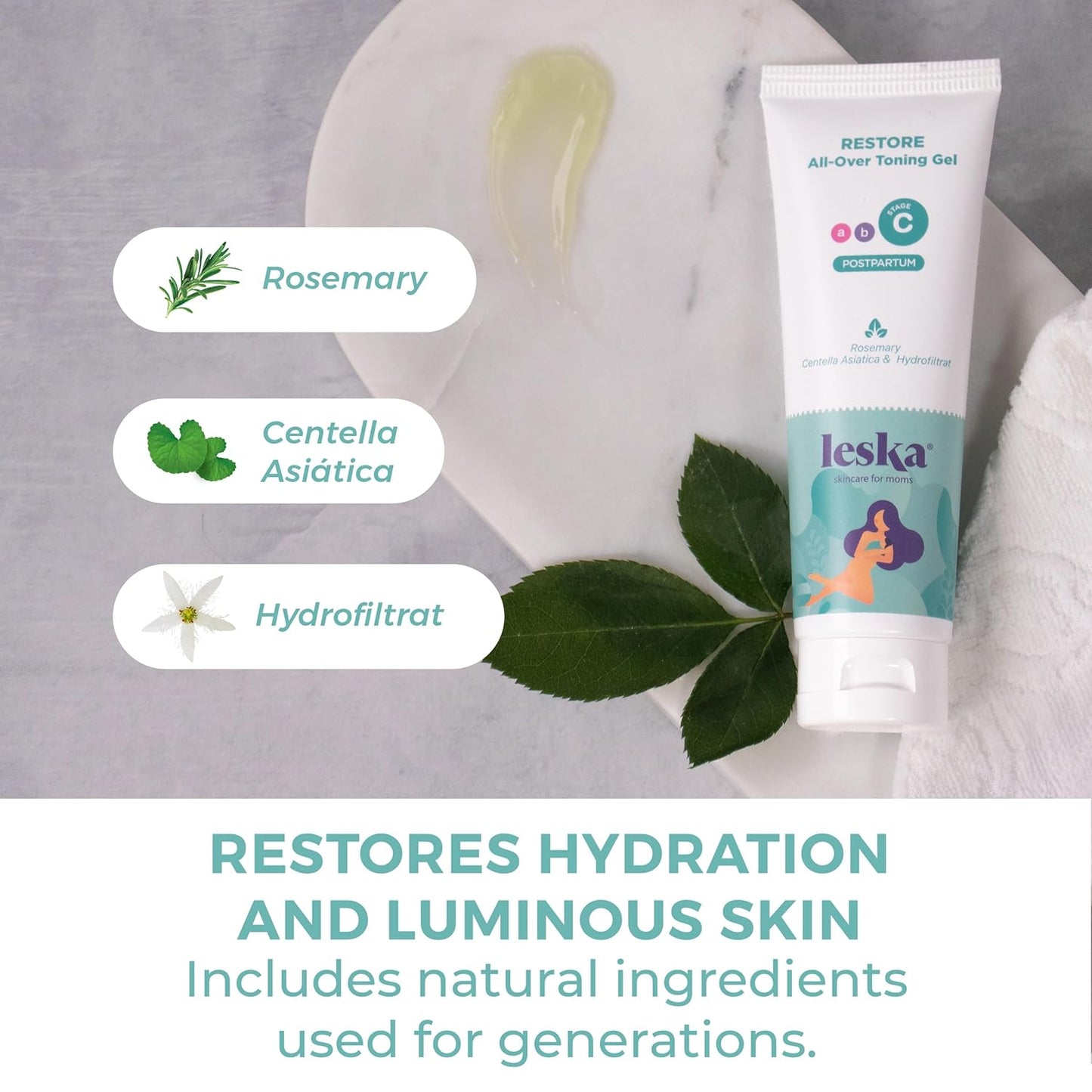 LESKA Maternity Post-Pregnancy Gel | STAGE C: RESTORE All-Over Toning Gel (Postpartum) | Part of a Complete 3 Part Pregnancy Skin Care System | New Mom Gifts (4oz)