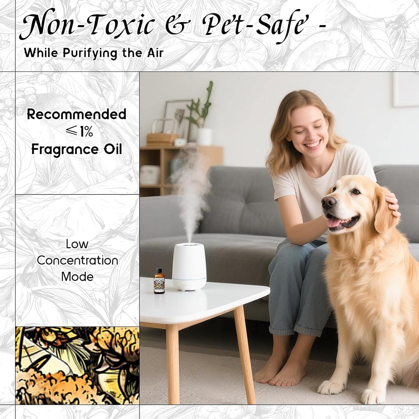 HIQILI Helichrysum Fragrance Oil for Home Diffuser, Floral Scents for Candle, Soap and Perfume Making, Blend to Body Lotion & Moisturizer - 1 Fl Oz