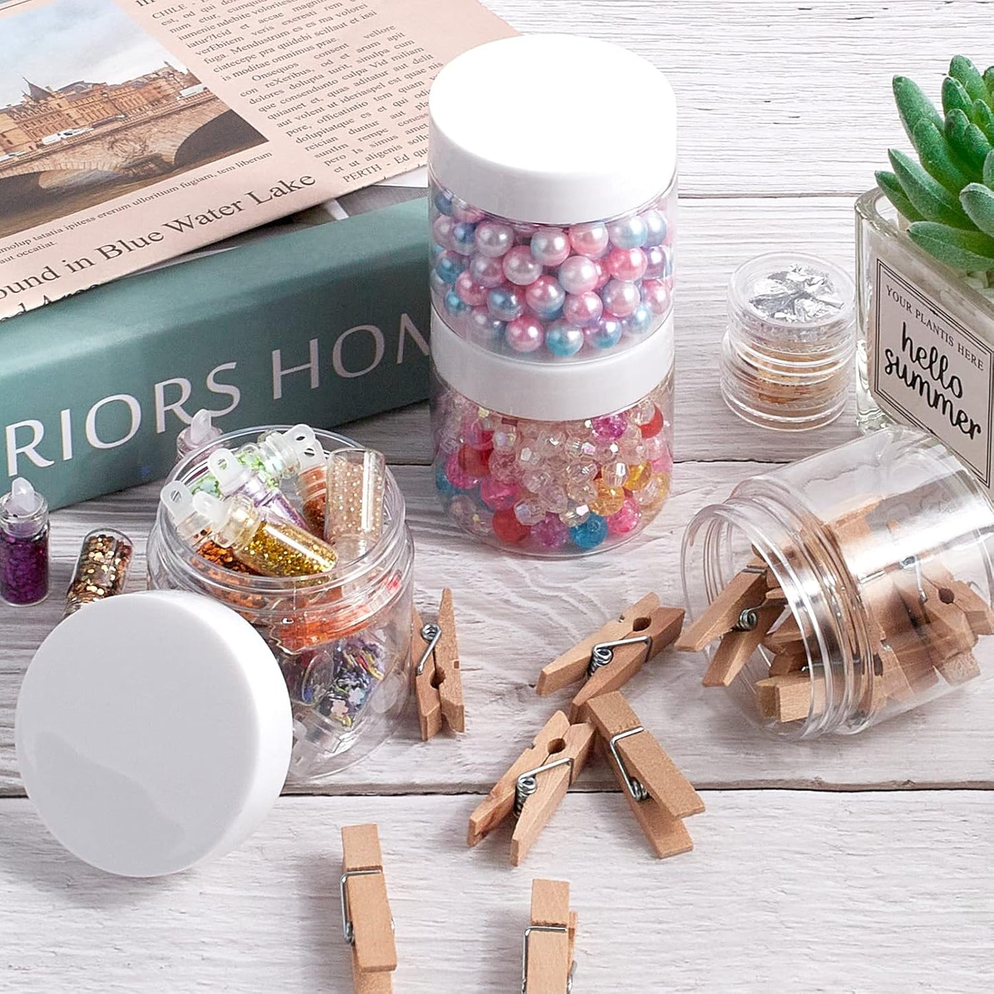 TUZAZO 24 Pack 2 Oz Small Plastic Container Jars with Lids and Labels BPA Free, Empty Round Clear Cosmetic Containers Plastic Slime Jars for Lotion, Cream, Ointments, Samples, Travel Storage (24)