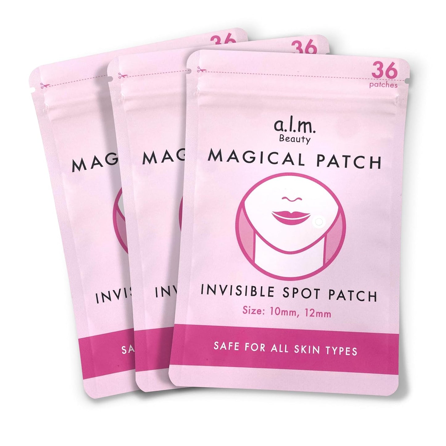 a.l.m. Magical Patch (3) Hydrocolloid pimple patches. These ultra thin & translucent hydrocolloid adhesive covers and absorb unwanted pimples. Parches Para Acne for skincare.