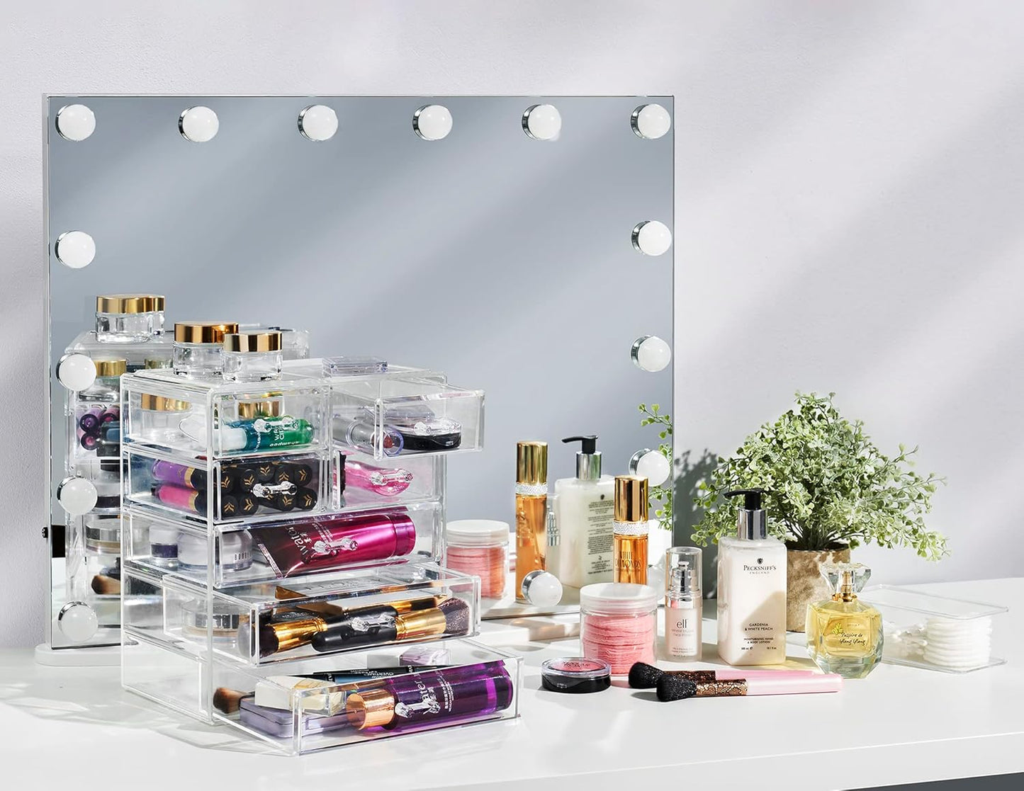 Sorbus Acrylic Makeup Organizer - Organization and Storage Case for Cosmetics Make Up & Jewelry - Big Clear Makeup Organizer for Vanity, Bathroom, College Dorm, Closet, Desk (3 Large, 4 Small Drawers)