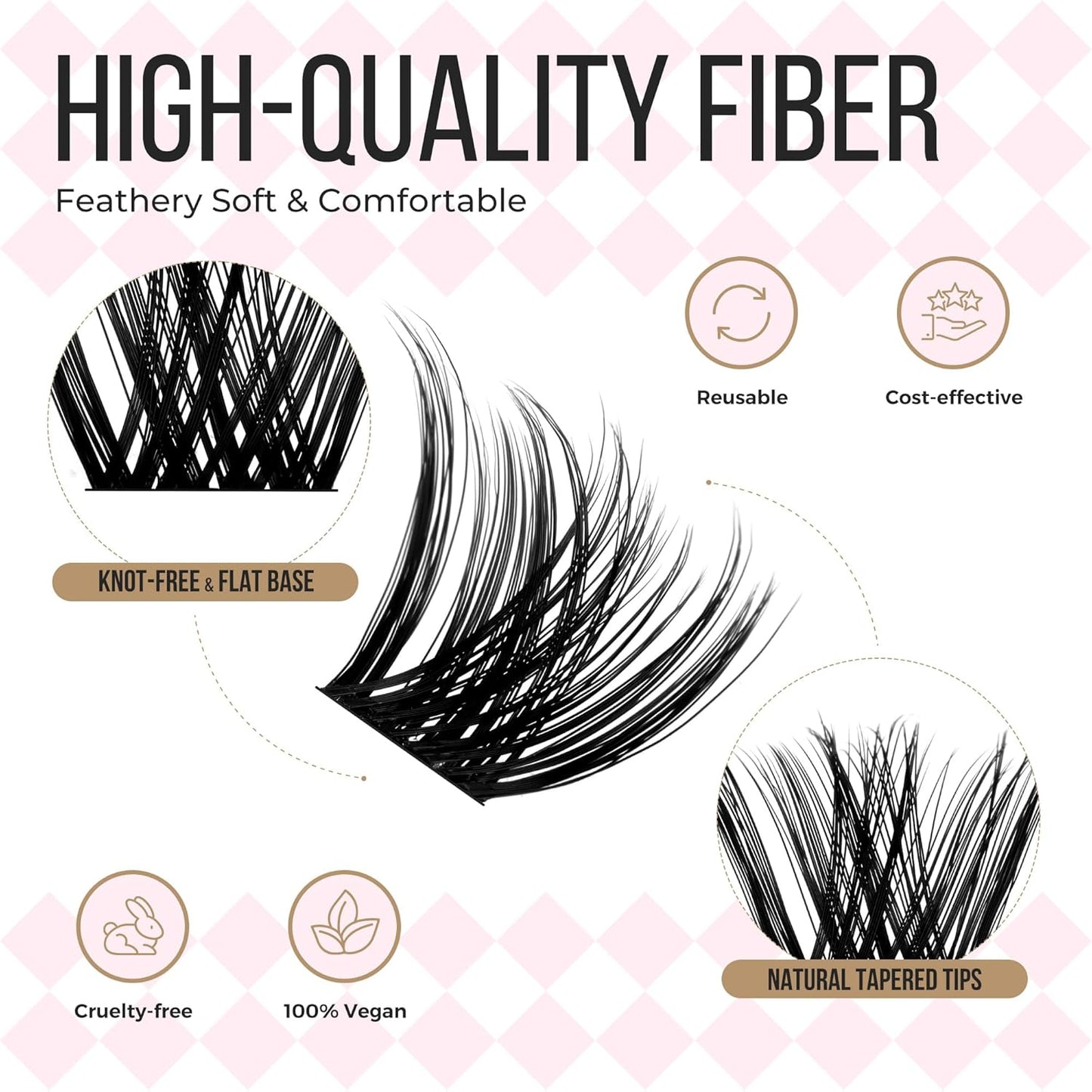 PopUp Lash-Extension-Clusters 182pcs D Curl Lash Clusters Natural Look Cluster Lashes Extensions Super Thin Band & Soft Lashes Reusable 9-16mm MIX (C163)