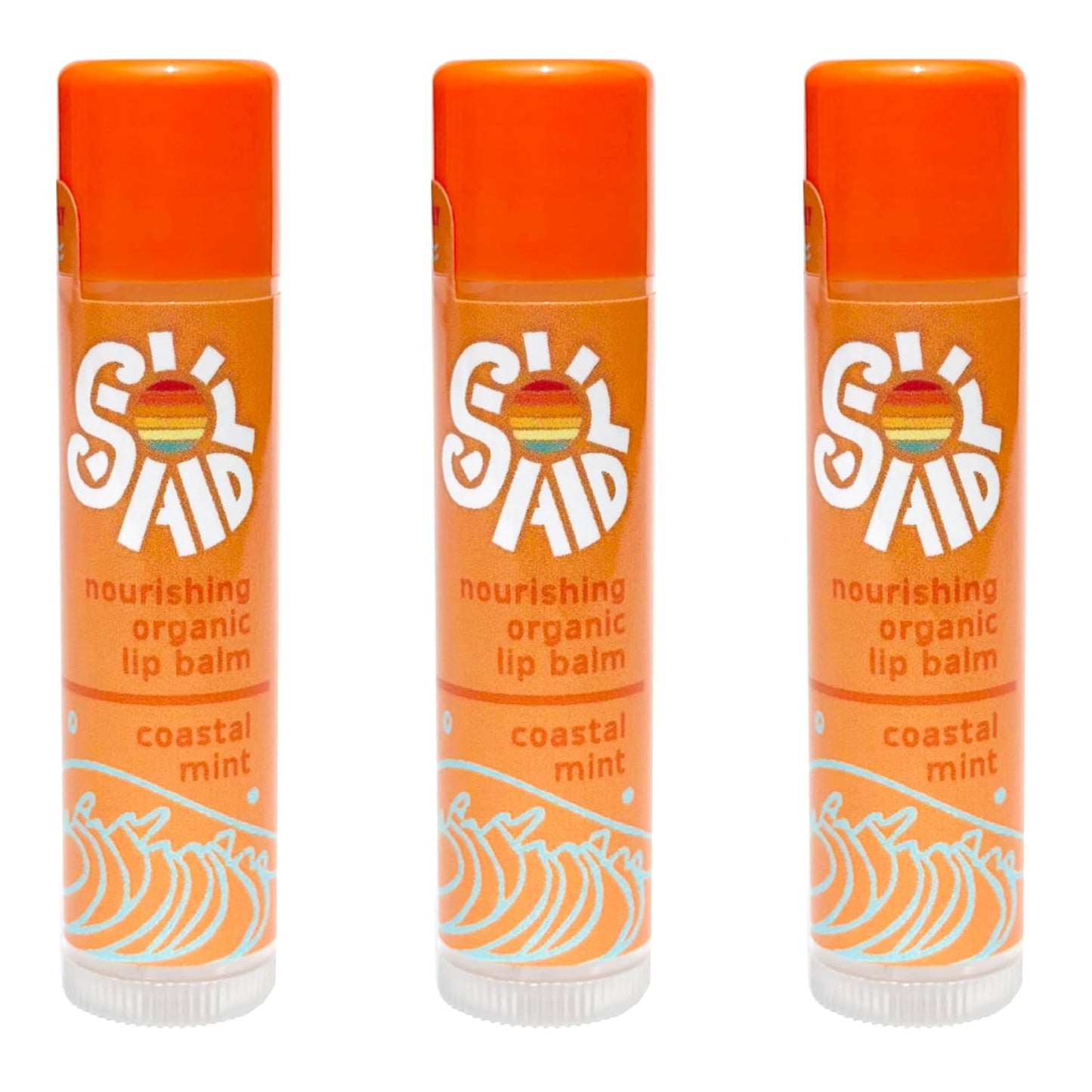 Sol Aid Organic Lip Balm – 100% Natural Lip Moisturizer (3-Pack, Coastal Mint)