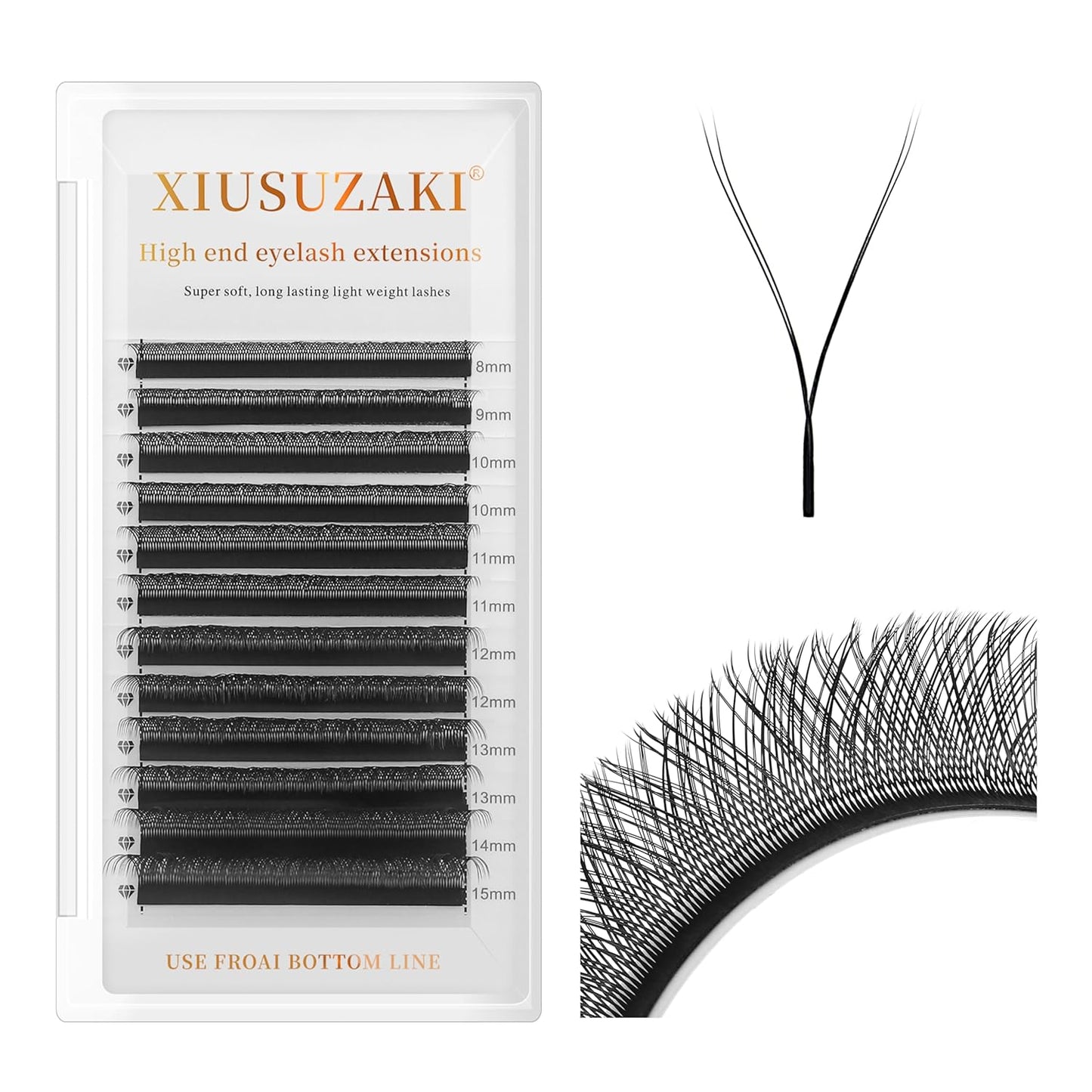 YY Lash Extensions Supplies Y Eyelash Extensions 0.07mm Thickness C Curl 14mm Premade Fans 4D Russian Volume Matte Black 12 Rows Crisscross Eye Lashes(YY-0.07-C,14mm)