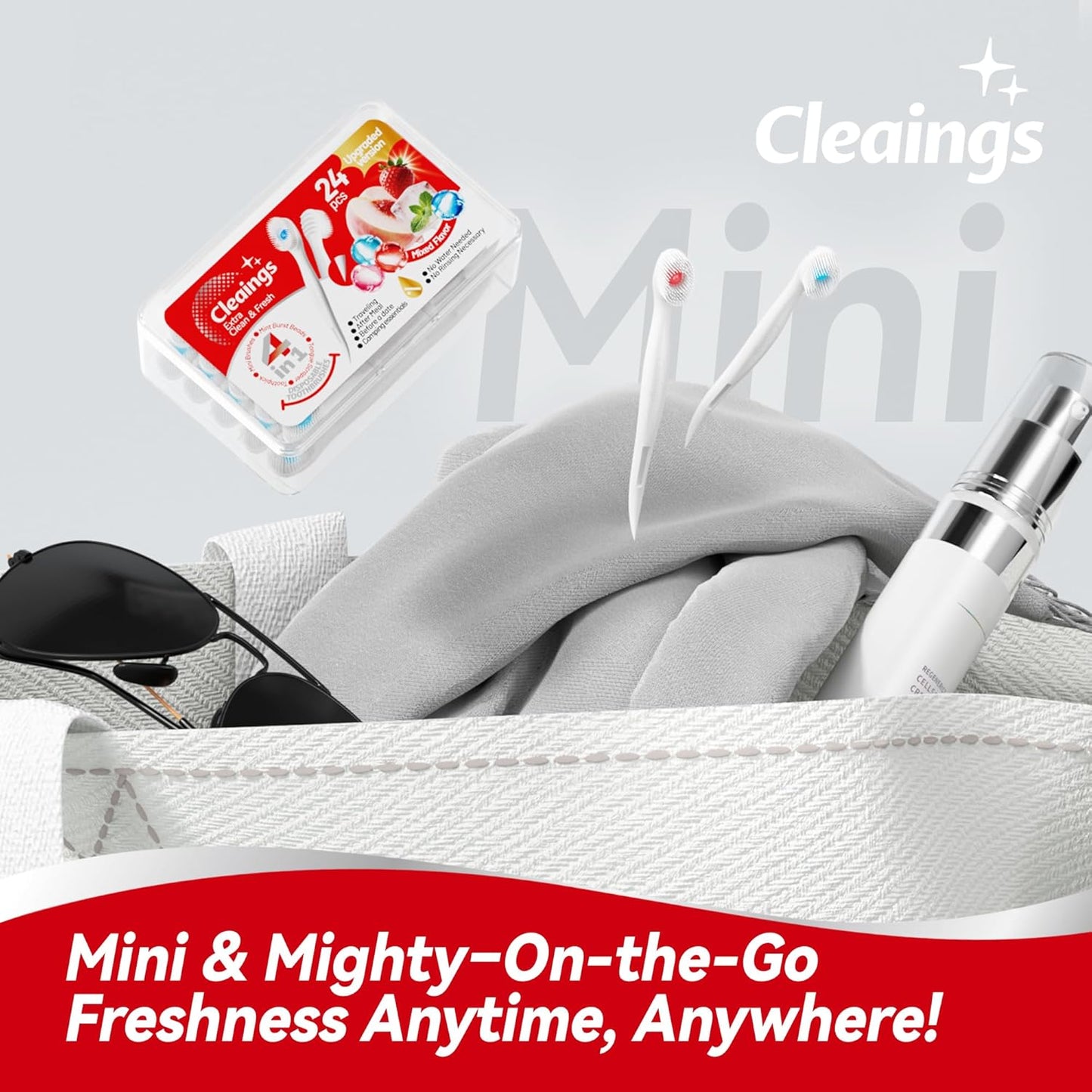 cleaings® Mini Disposable Toothbrush Set with Toothpaste – Travel Essentials, Portable Toothbrush for Women & Men, Camping, Road Trip, Vacation, 24 Count-Mix Flavor（Pack of 5）