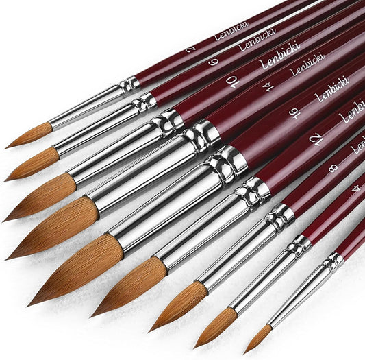Kolinsky Sable Hair Watercolor Brushes Professional,9pcs Mop Round Fine Tip Detail Watercolor Paint Brush Set,Ideal for Gouache Acrylic Ink Painting