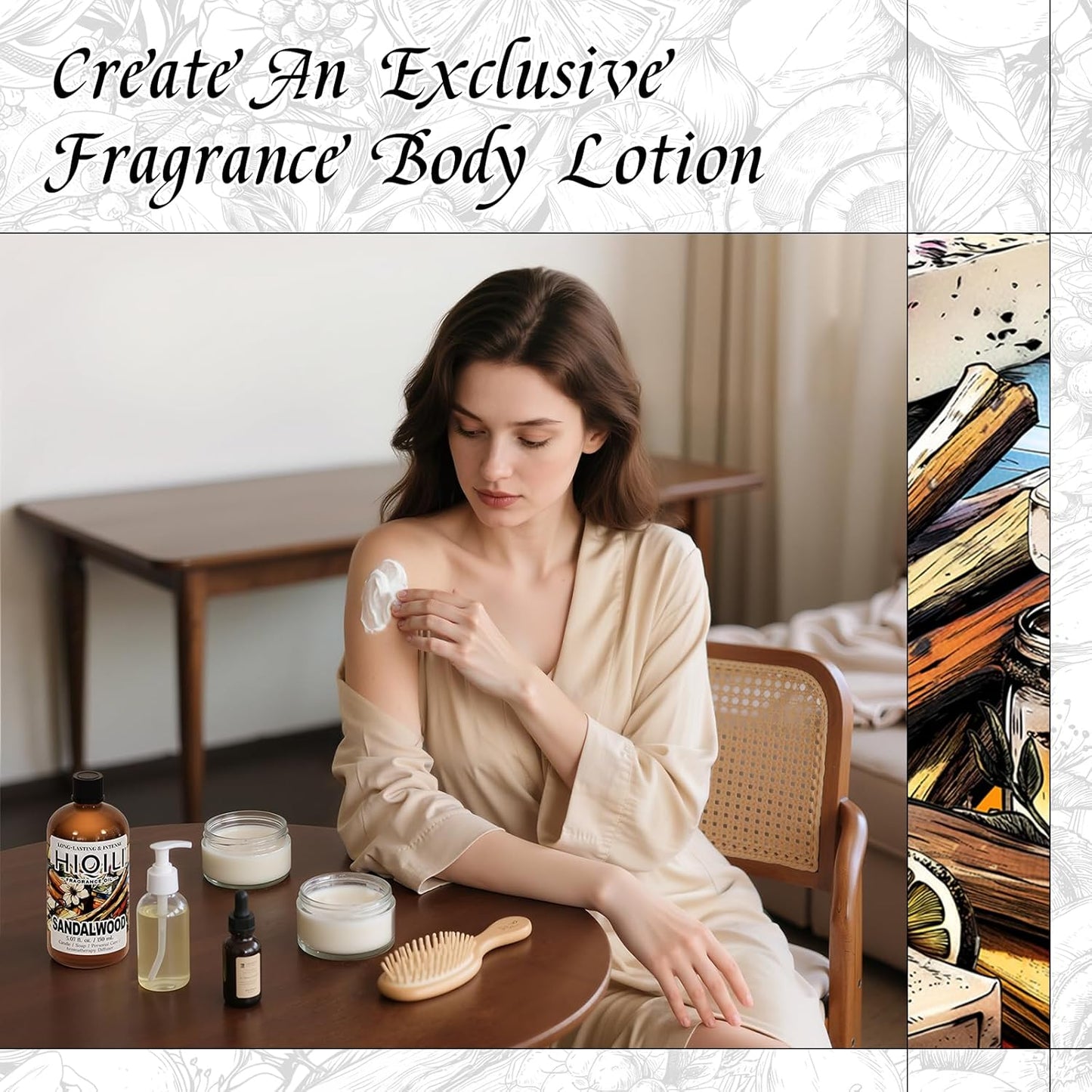 HIQILI Sandalwood Fragrance Oil for Home Diffuser, Luxury Hotel Scent, Perfect for DIY Candle & Soap Making, Add to Body Lotion - 5.07 Fl Oz