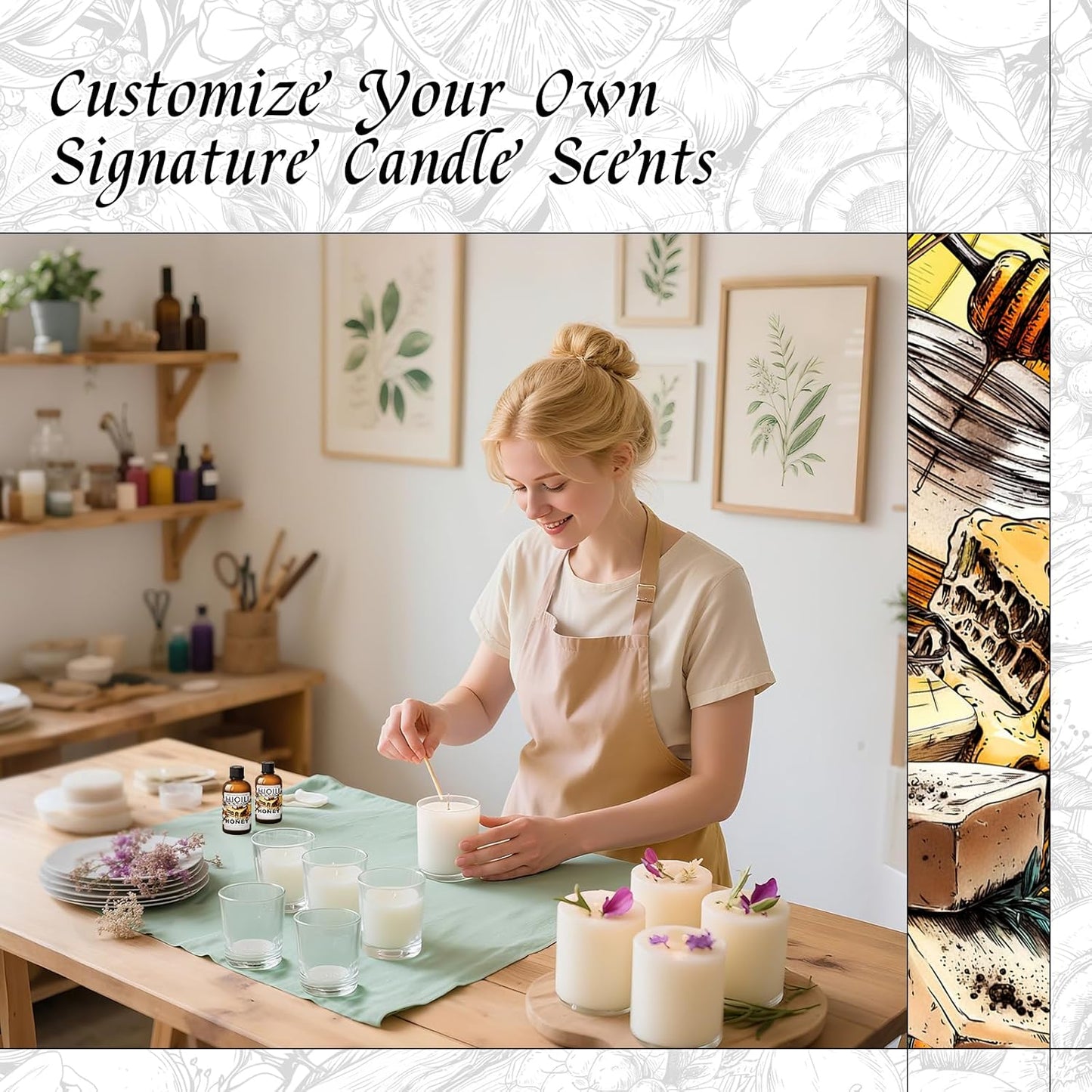 HIQILI Honey Fragrance Oil for Making Candle, Soap, Perfume, Warm Scents for Essential Oil Diffusers, Great for Home, Laundry - 1 Fl Oz