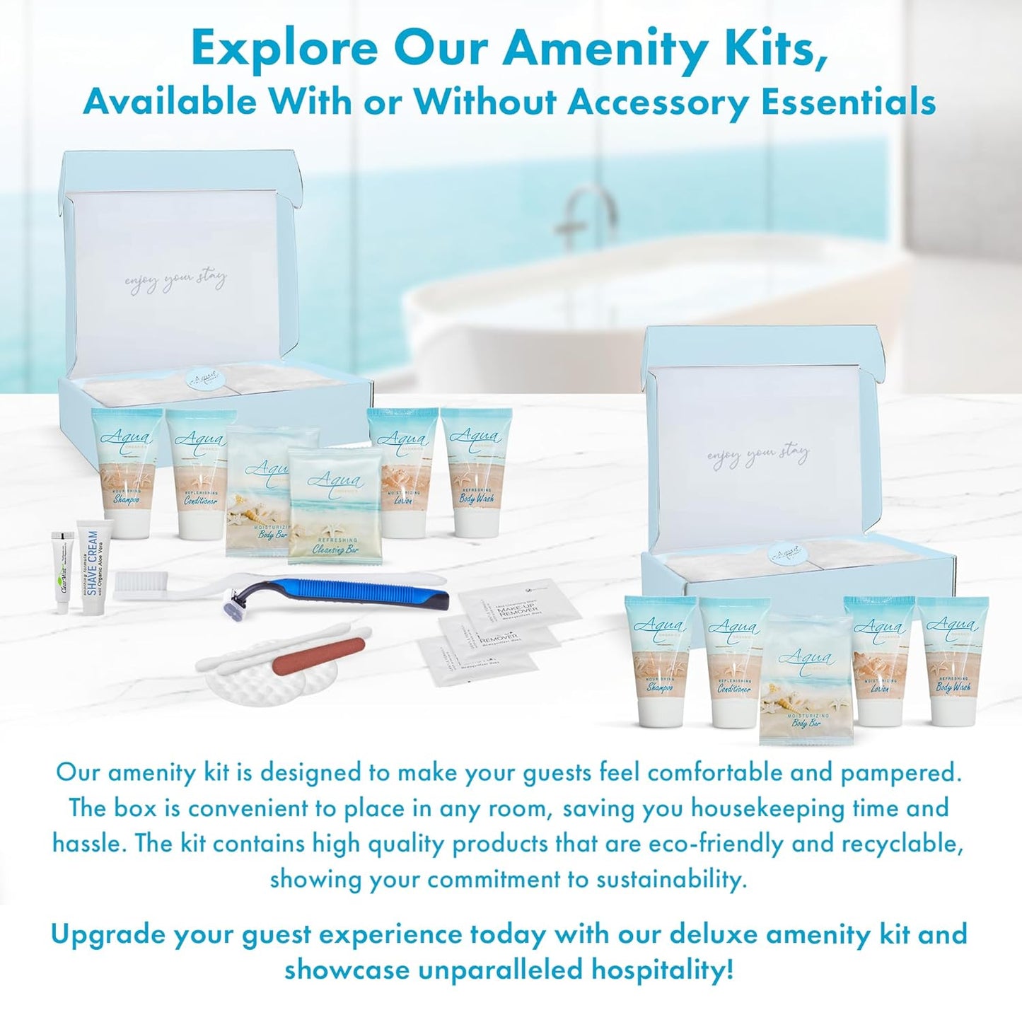 Aqua Organics Amenity Kit|Boxed Hotel Toiletries|Bulk Set 1 oz Travel Size Shampoo, Conditioner, Lotion, Body Wash & Bar Soap for Guest Hospitality AirBnB/Vacation Rentals|300 Pieces