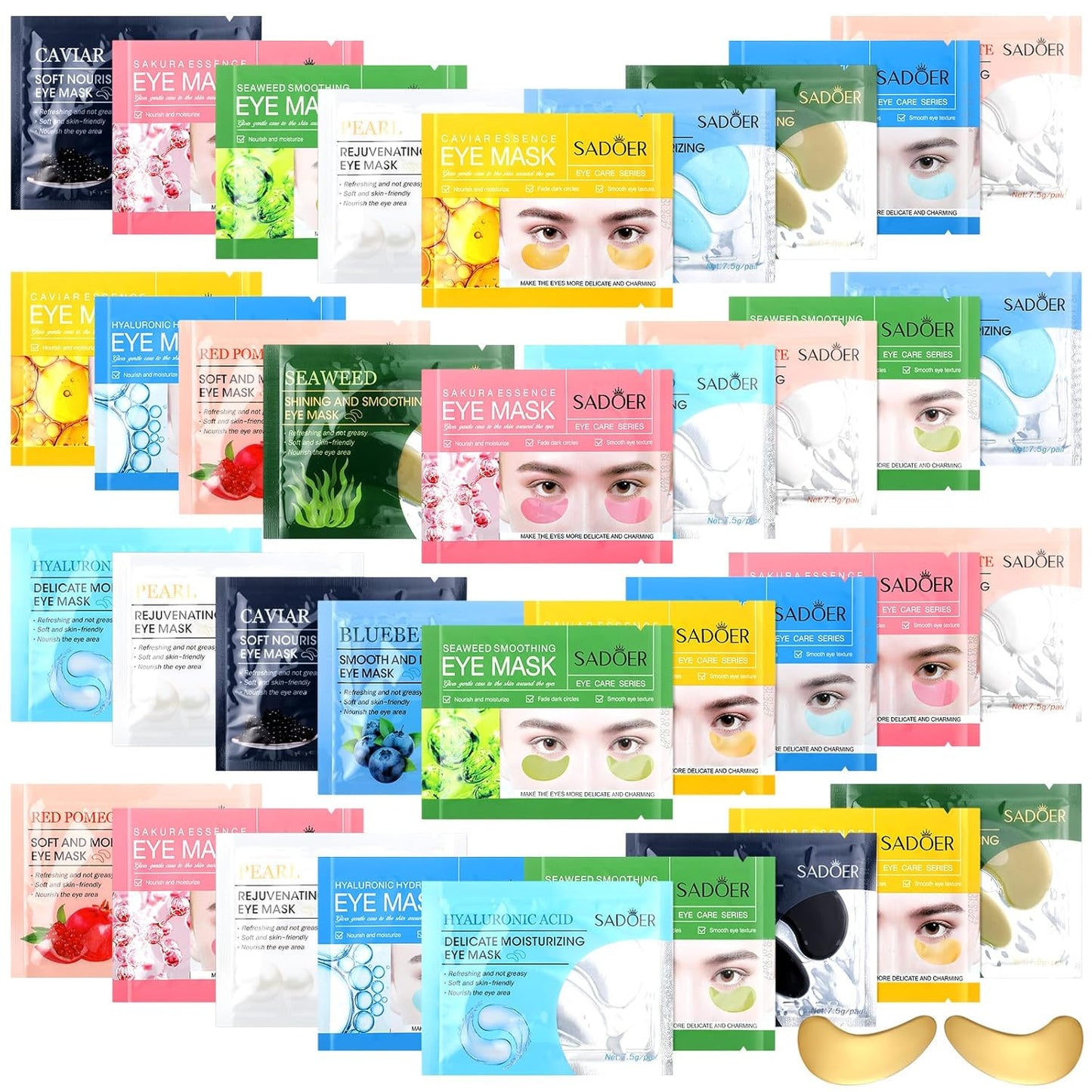60 Pcs Moisturizing Lip Mask Eye Pads Lip Eyes Care Pads Mask Multi Pack Lip and Under Eye Patches for Puffy Eyes Spa Moisturizing Skincare Eye Lip Treatment (Eye)