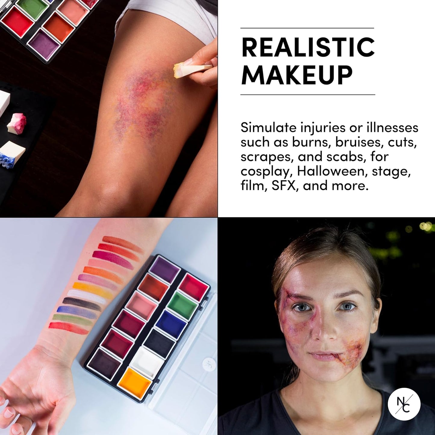 FX Alcohol-Activated 12 Colors Makeup Palette, Highly Pigmented Professional Makeup for the Stage, Film, Costumes, Cosplay, SFX, Performance Arts