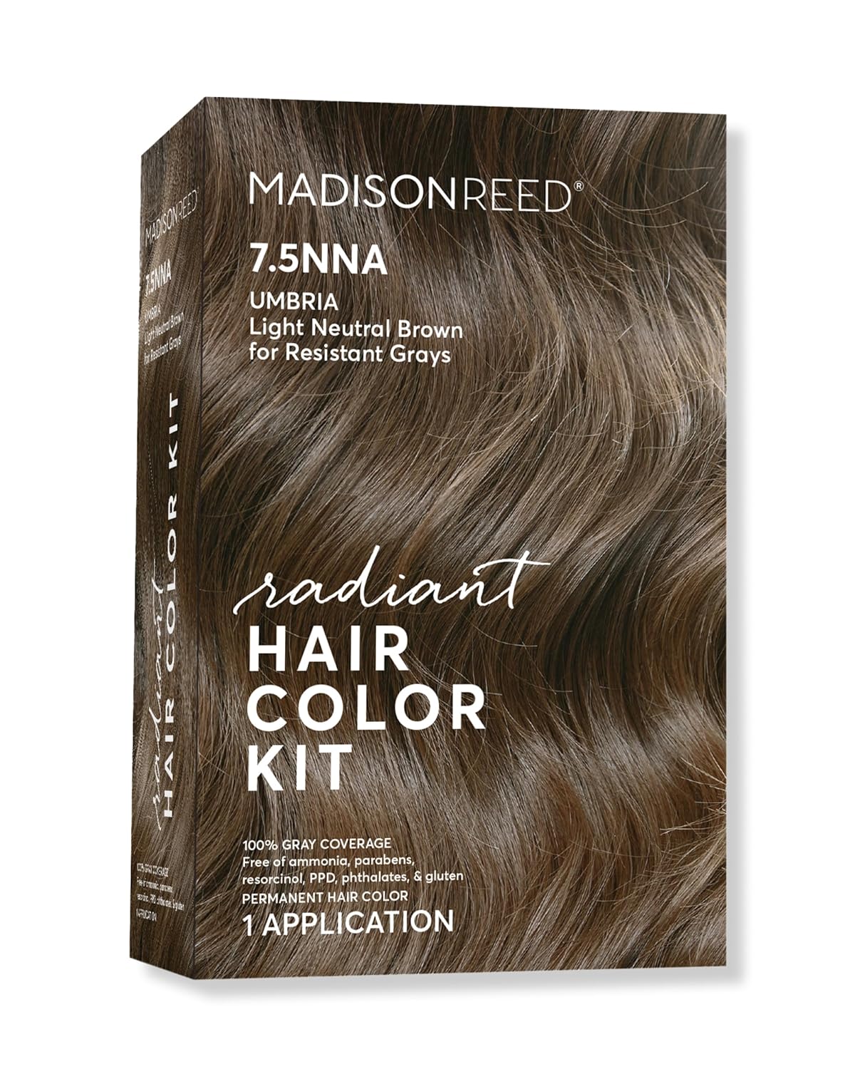 Madison Reed Radiant Hair Color Kit | 7.5NNA Light Neutral Brown (Umbria Brown) 100% Maximum Gray Hair Coverage | Salon-Quality Permanent Hair Dye for Resistant Grays | PPD & Ammonia-Free | 1 Pack