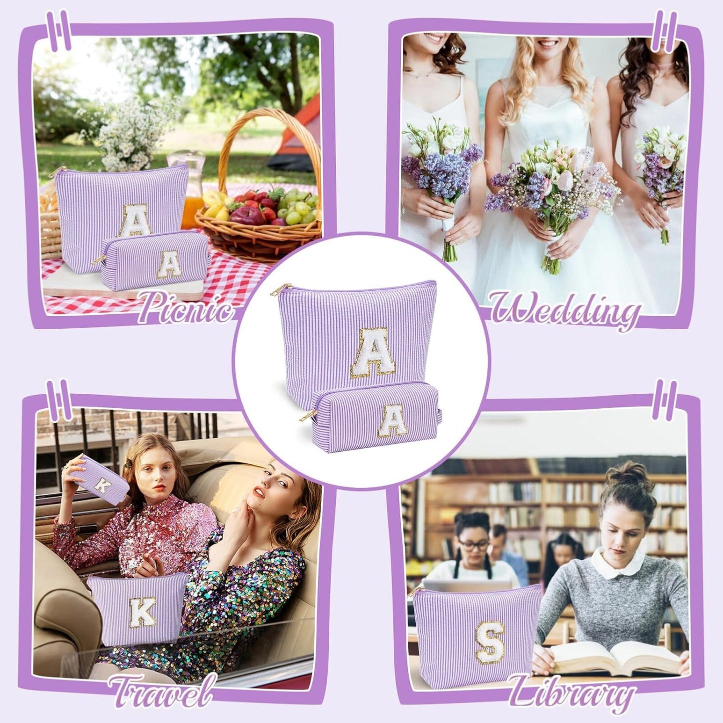 YOOLIFE Purple Makeup Bag for Women - Personalized Initial Cute Makeup Pouch Make Up Case for Girlfriend Bridesmaid Wife | Cosmetic Travel Toiletry Bag for Friend Female | Birthday Gift for Her Mom Z