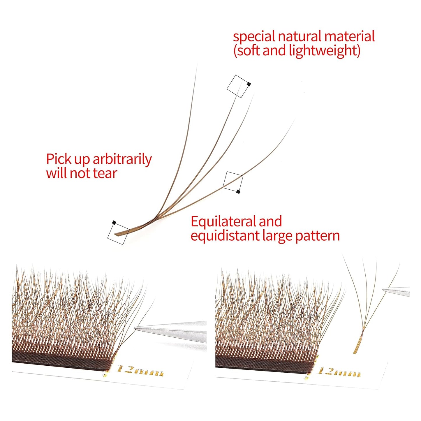 Lash Extensions Brown 4D W Eyelash Extensions W Shape 0.07mm Thickness C Curl 15mm Premade Fans Lashes Colored Lash Extension Volume Lashes Individual Lashes(W-Brown-4D-0.07-C,15mm)