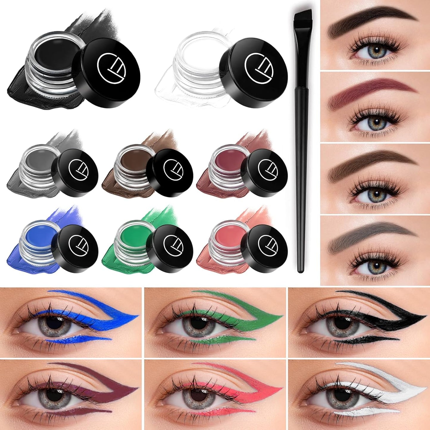 Eyeliner Gel Set,Long Lasting Waterproof With 5.51 IN Long Eyeliner Brush,High-Intensity Pigments Smudge-Proof Eye Liner Makeup Creamy Gel 5G-Black