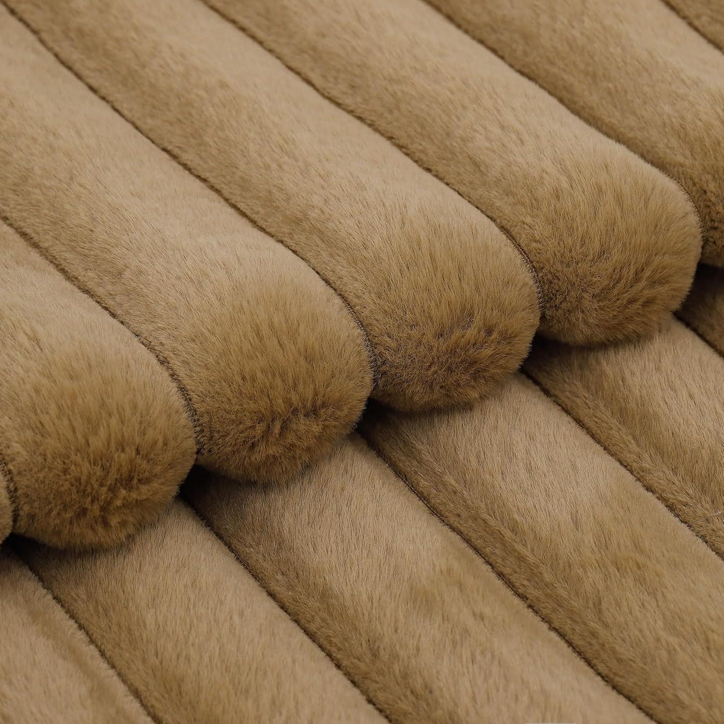 MADIZZ Set of 2 Faux Wool Plush Decorative Throw Pillow Covers 12x20 Inch Camel Fluffy Striped Soft Decorative Cushion Cover for Sofa Bedroom Pillow Shell