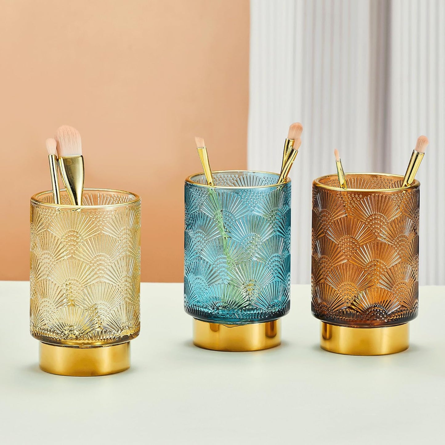 Makeup Brush Holder Organizer,Toothbrush Holders,Desk Pen Pencil Holder,Multifunctional Vintage Glass Brush Cup（A41-3-US）