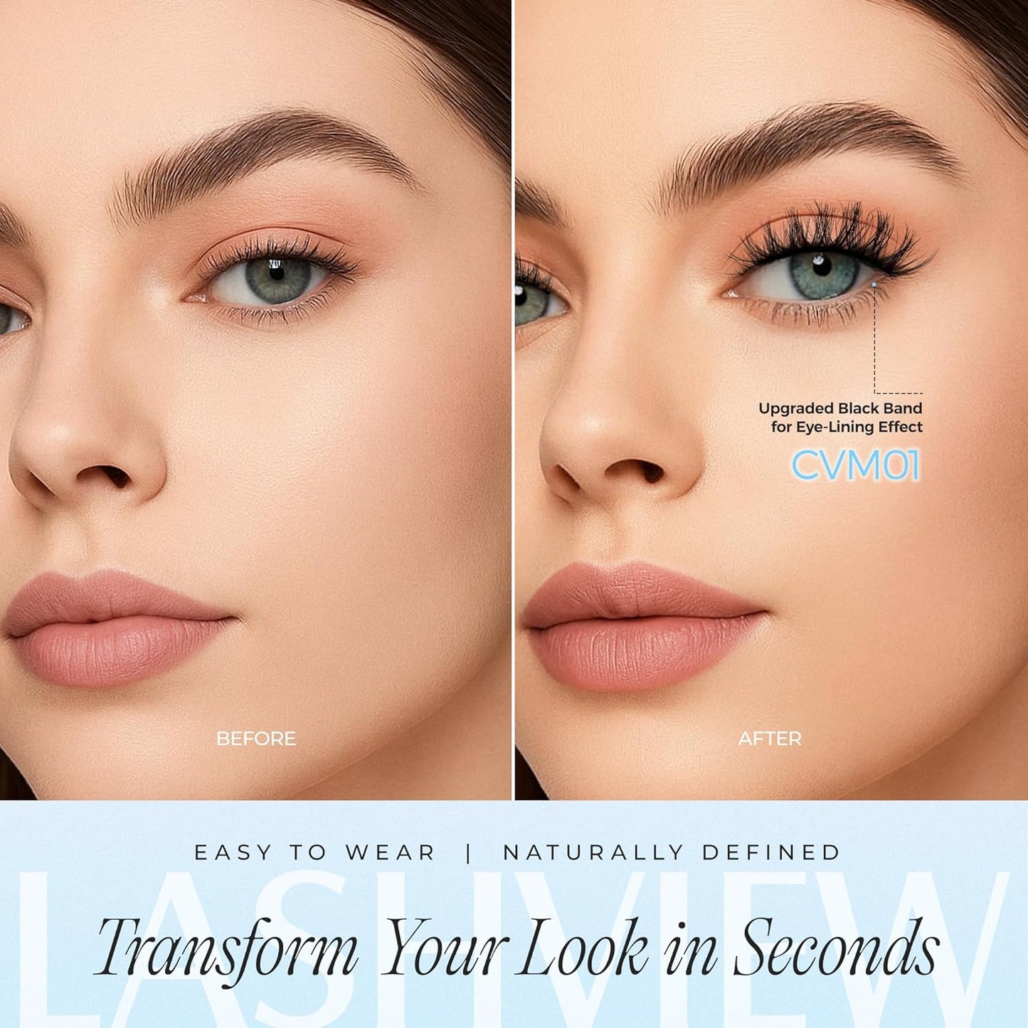 LASHVIEW Self Adhesive Eyelashes 5 Pairs Cat Eye Wispy Self-adhesive False Lashes Reusable Natural Look Press On Lashes No Glue Need Eyelashes with Replacement Adhesive Strips (CV01)