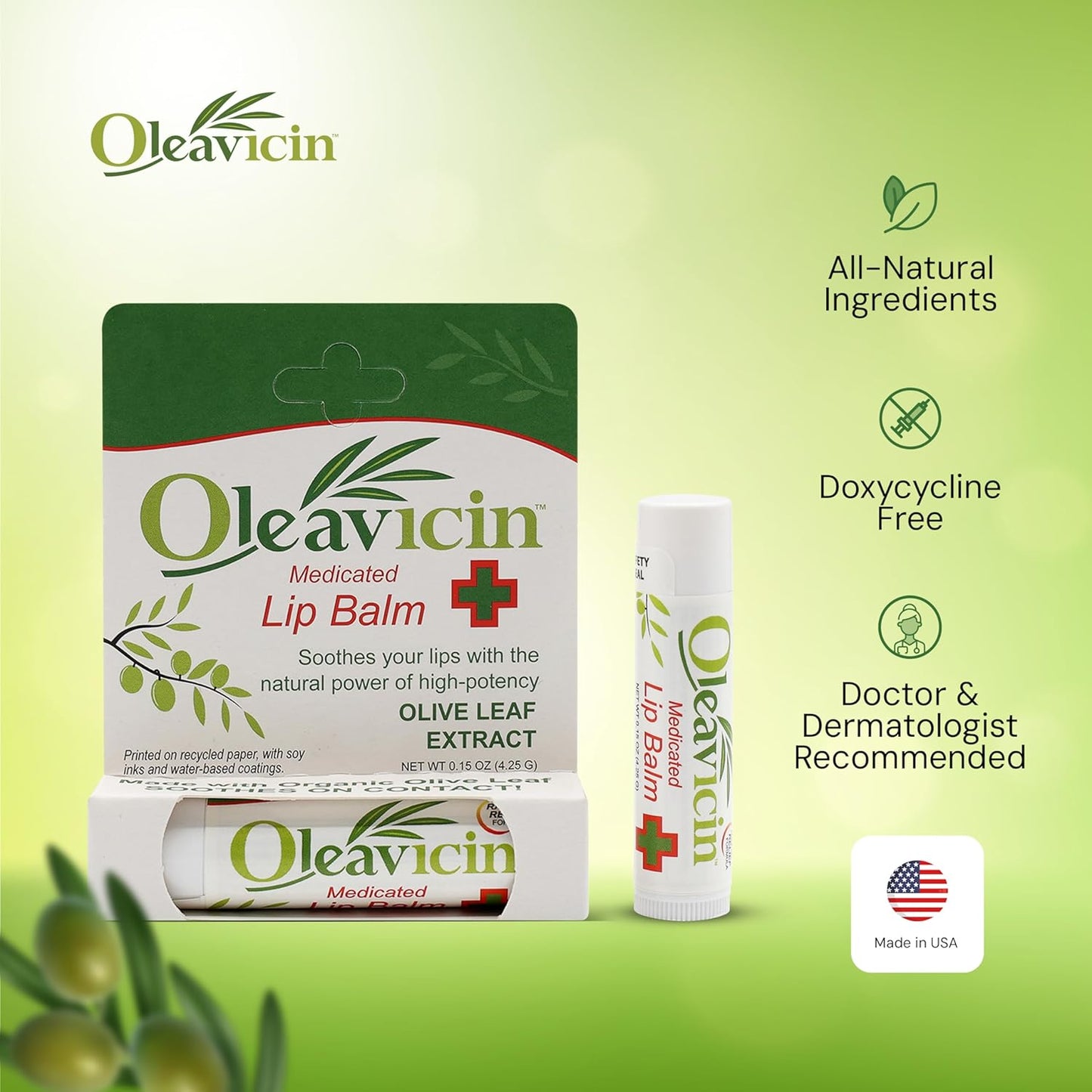 Natural Lip Balm by Oleavicin | Dry Lip Relief | Patented Moisturizing Formula for Chapped Lips | Organic Olive Leaf Extract (3)