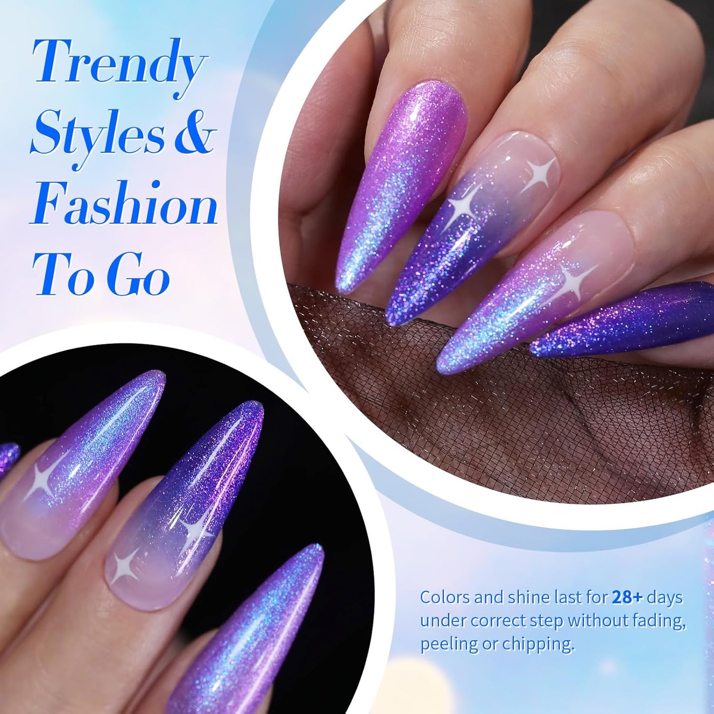 Born Pretty Chameleon Gel Nail Polish Set, 6 Colors Aurora Shimmer Glitter Gel Polish Kit Blue Green Purple Nail Gel Polish Long Lasting Set for Manicure and Nail Art, DIY at Home, Salon-Quality 7ml