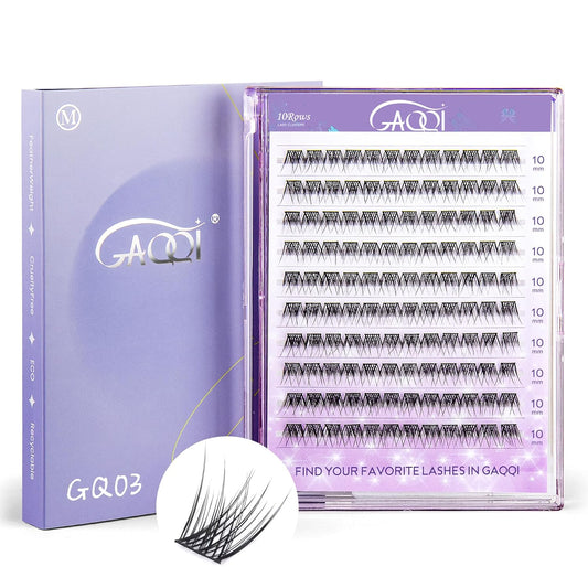 GAQQI Lash Clusters, Eyelash Clusters 120PCS D Curl Individual Lashes, Wispy Cluster Eyelash Extension 10mm Only, Natural Looking Cluster Lashes （GQ03, D Curl, 10mm)