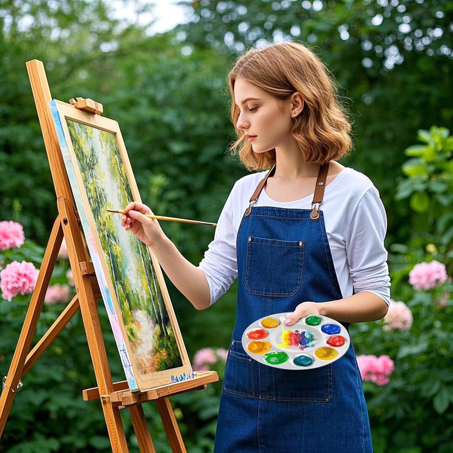 10 Pack Paint Tray Palettes, 6.7" Metal Paint Mixing Pallets, 10-Well Painting Palette, Washable Round Paint Holder Tray for DIY Craft Professional Watercolor Oil Art Painting Project, Silver