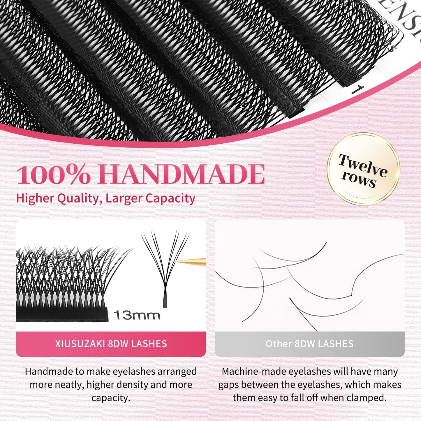 Lash Extensions Double Tips 4D Eyelash Extensions W Shape 0.07mm Thickness C Curl 10mm Premade Fans Easy Fan Volume Lashes Matte Black Crisscross(W-4D-Double Tips-0.07-C,10mm)