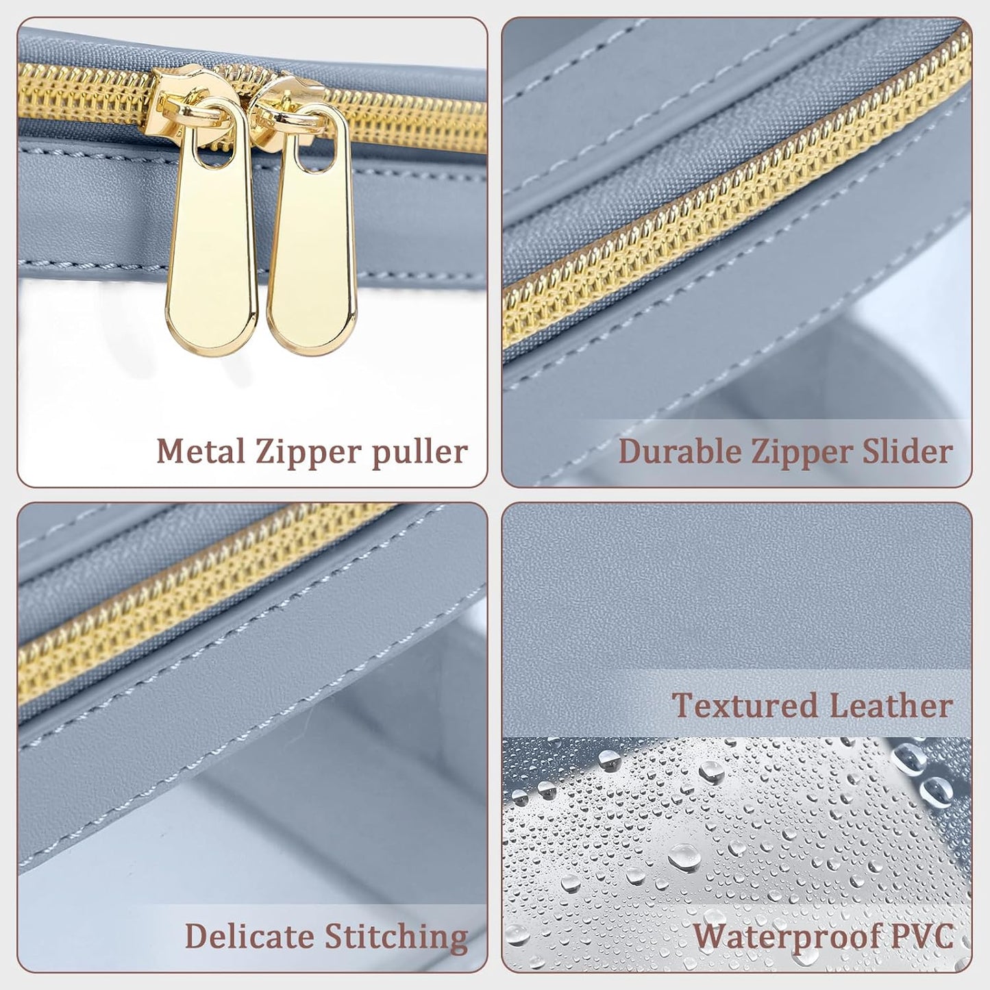 Clear Travel Makeup Brush Holder, Leather Makeup Brush Toiletry Bag, Portable Cosmetic Brush Case, Transparent Waterproof Makeup Brush Storage Bag, Blue