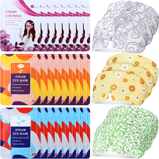 48 Packs Steam Eye Mask Disposable Self Heating Eye Mask for Dry Eyes Spa Warm Sleep Eye Mask for Home Office Travel Eyestrain Relieve (Unscented, Lavender, Chamomile)