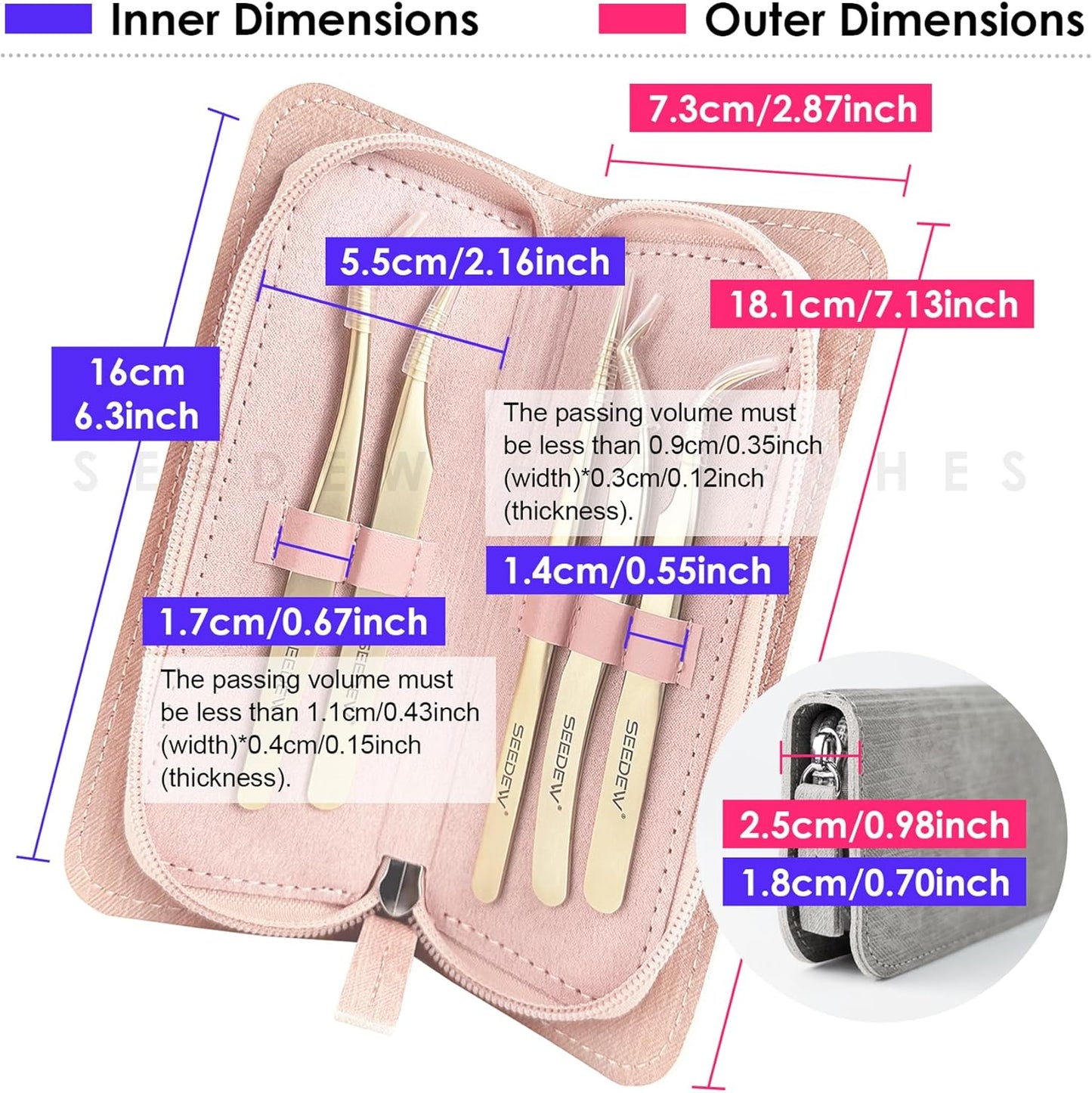 Tweezers Eyelash Extension 5 Pieces Stainless Steel Straight and Curved Professional Set Supplies with a Storage Bag for Lash Tech, Lash Artist Beginner Making Volume Classic Fans(Golden, Pink)