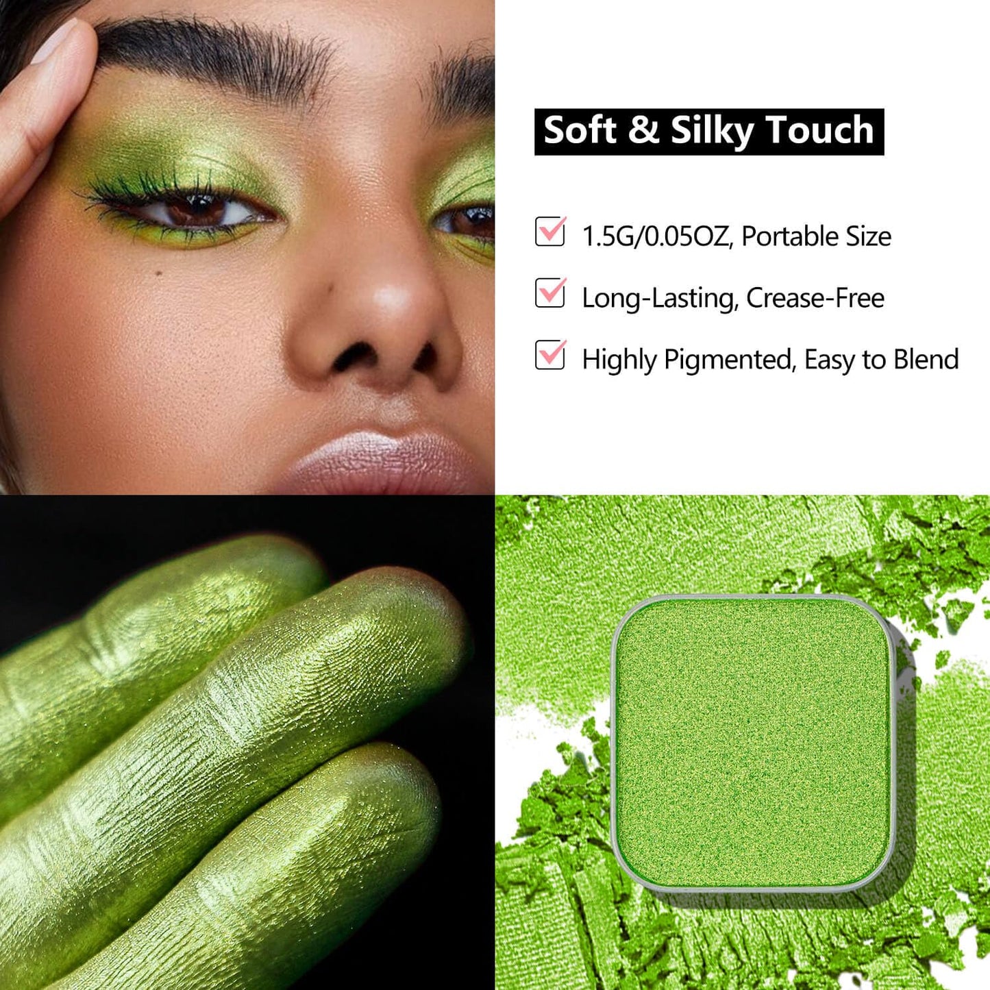 Shimmer Single Eyeshadow Fresh Light Green with Soft Glow Finish, Blendable Powder, Magnetic Pan for Custom Magnetic Makeup Palette (Halo Leaf)