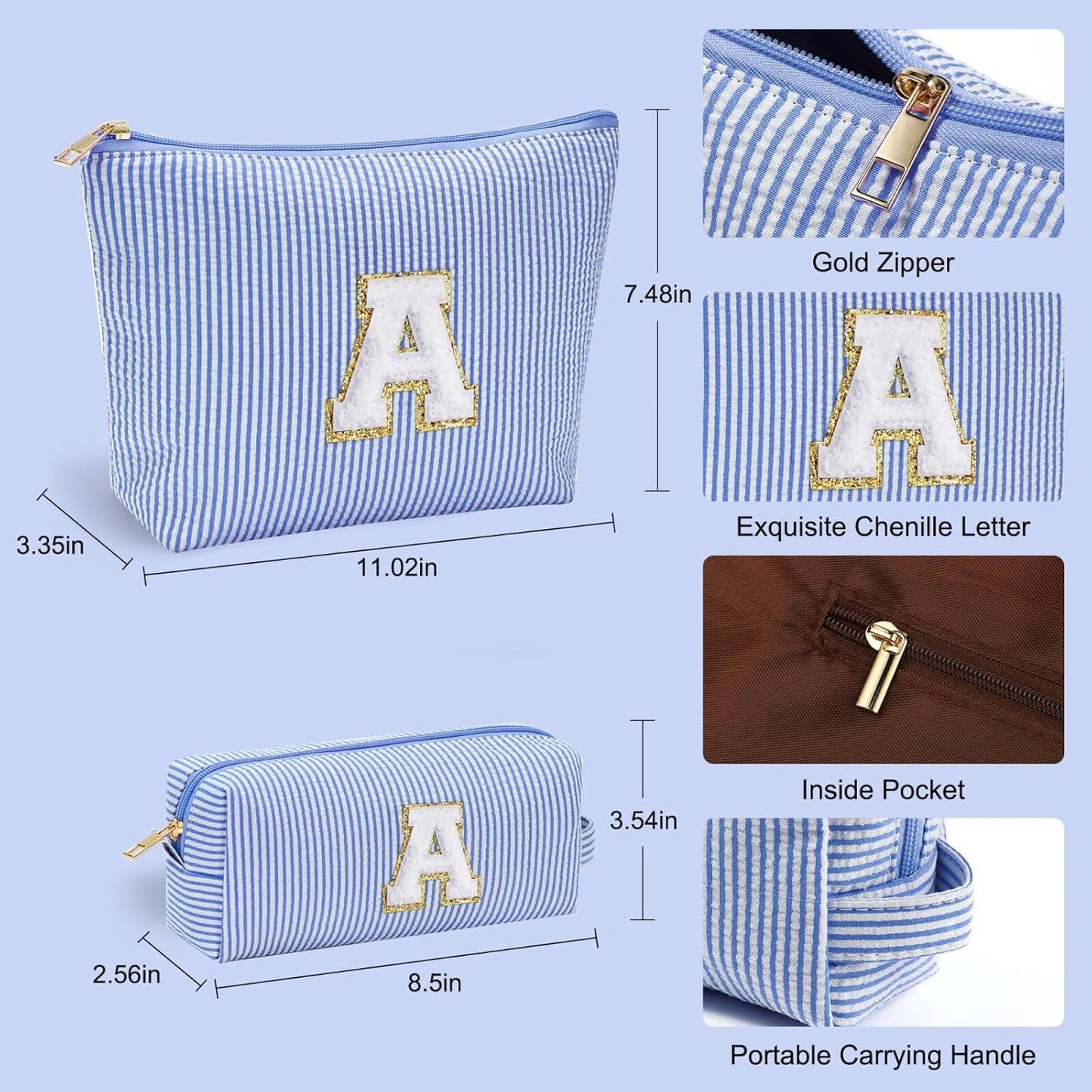 YOOLIFE Initial Makeup Bag | Makeup Bag | Travel Cosmetic Bag | Birthday Gifts for Girls | Teen Girl Gifts Trendy Stuff | Birthday Gifts for 4 5 6 7 8 9 10 11 12 13 Year Old Girls | Blue M