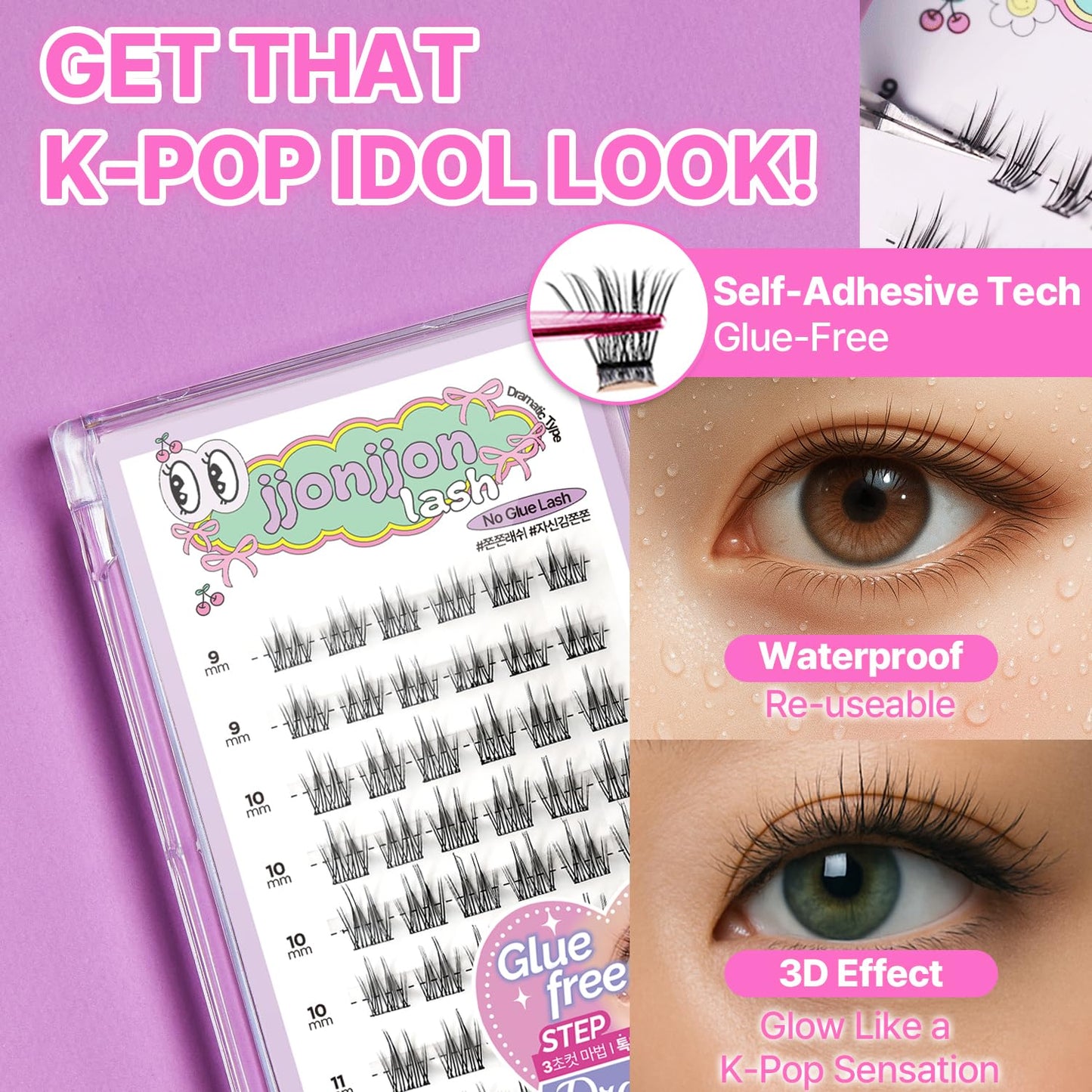Korean Self Adhesive Lash Clusters Dramatic Look No Glue Press On Pre Bond Lash Clusters Fluffy Self Adhesive False Eyelashes No Glue Needed Reusable Wispy Eyelash Extensions