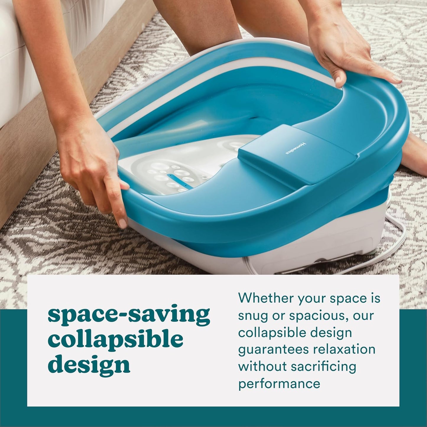 Homedics Smart Space Bubble Mate Collapsible Foot Spa, Heat-Maintaining, Bubble Massage with Pumice Stone and Splash Guard